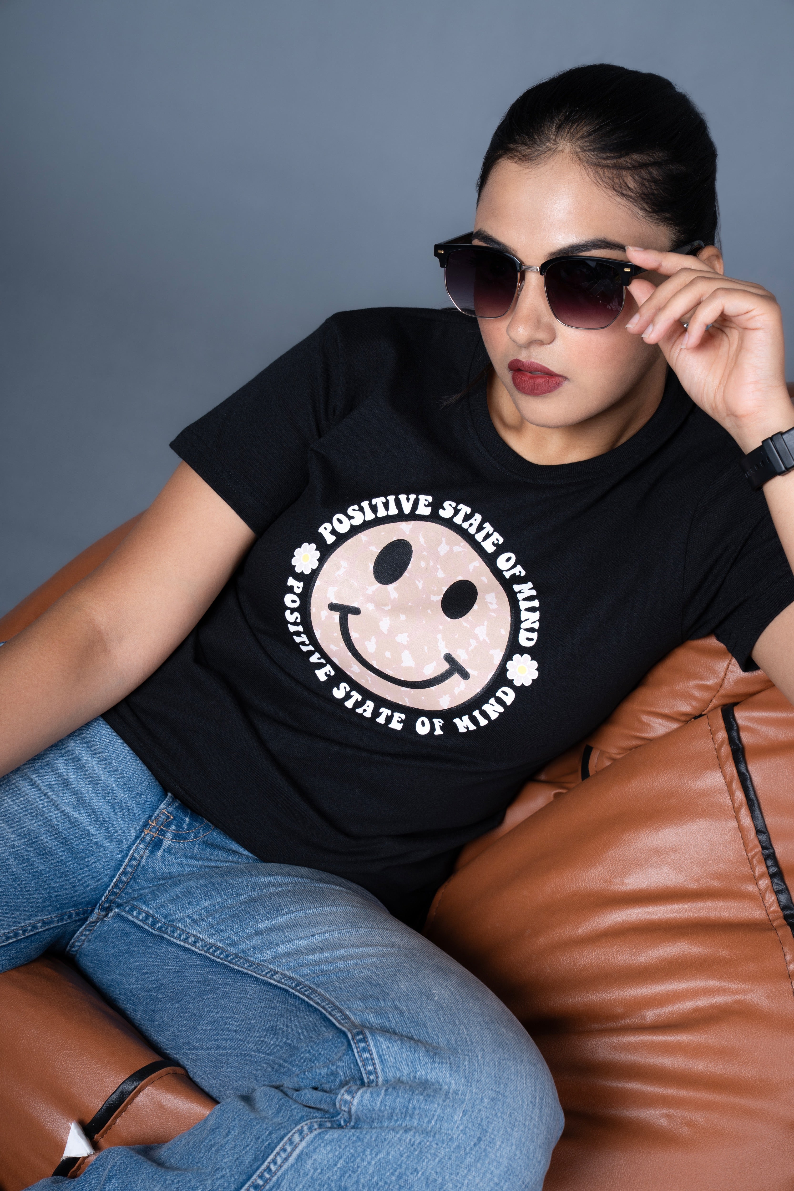 Women Black Printed Cotton Regular T-Shirt