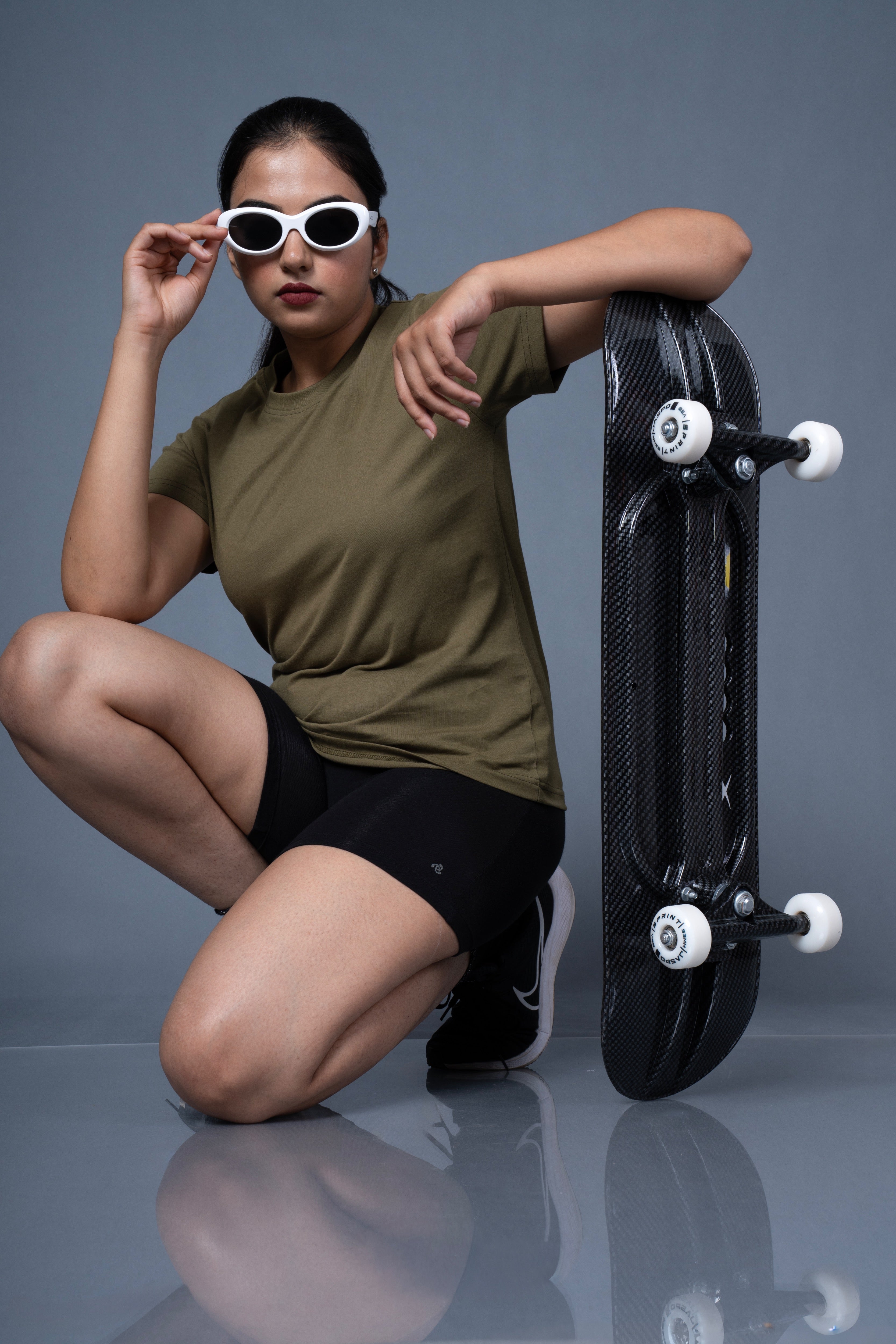 Women Olive Cotton Regular T-Shirt