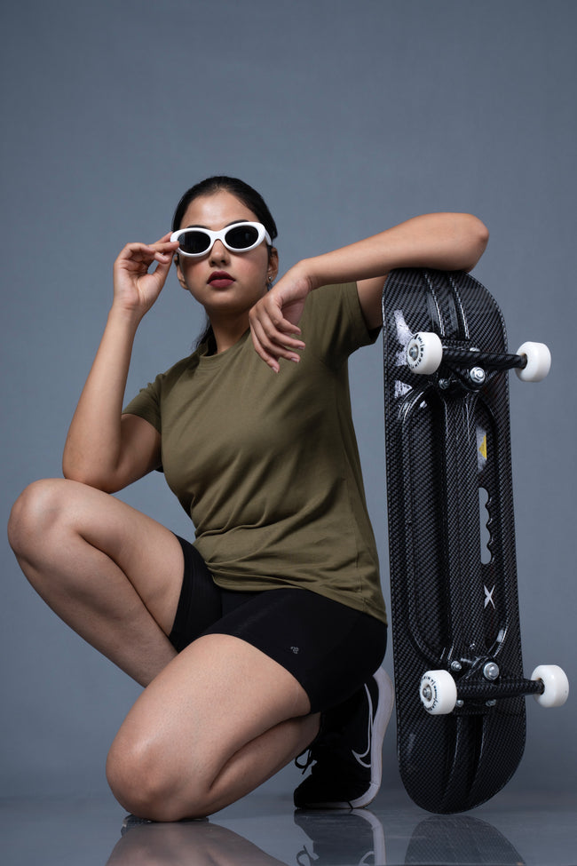 Women Olive Cotton Regular T-Shirt