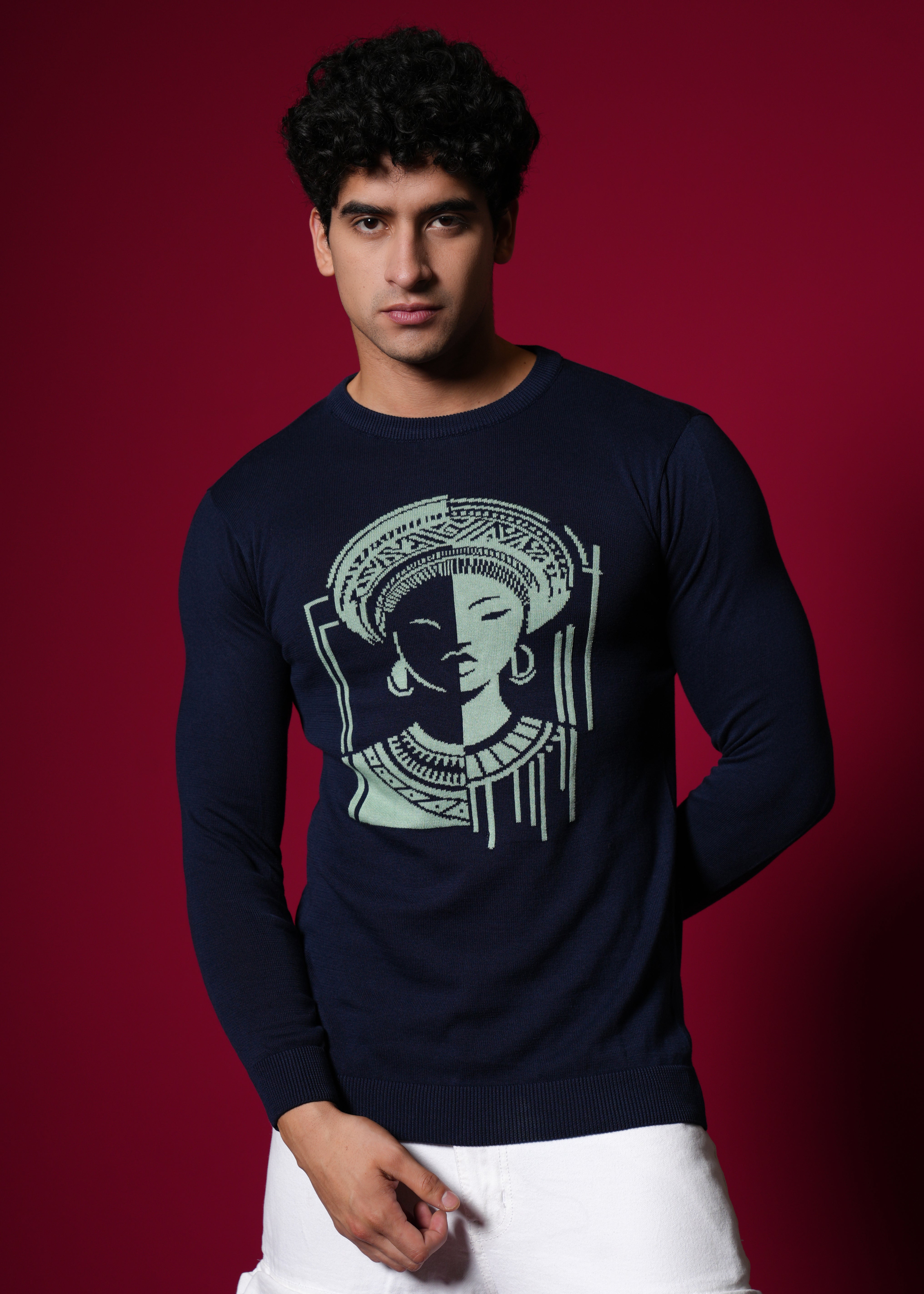 Men Navy Cotton Sweatshirt