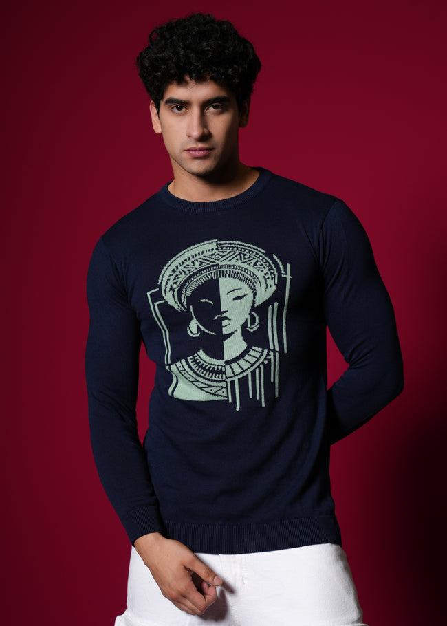 Men Navy Cotton Sweatshirt