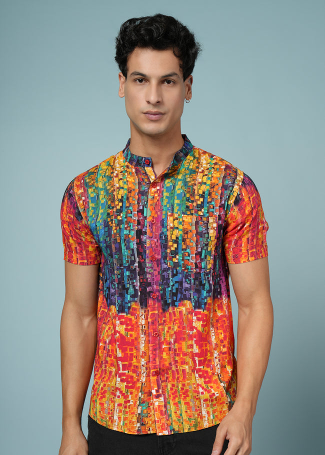 Men Printed Multi  Viscose Rayon Shirt