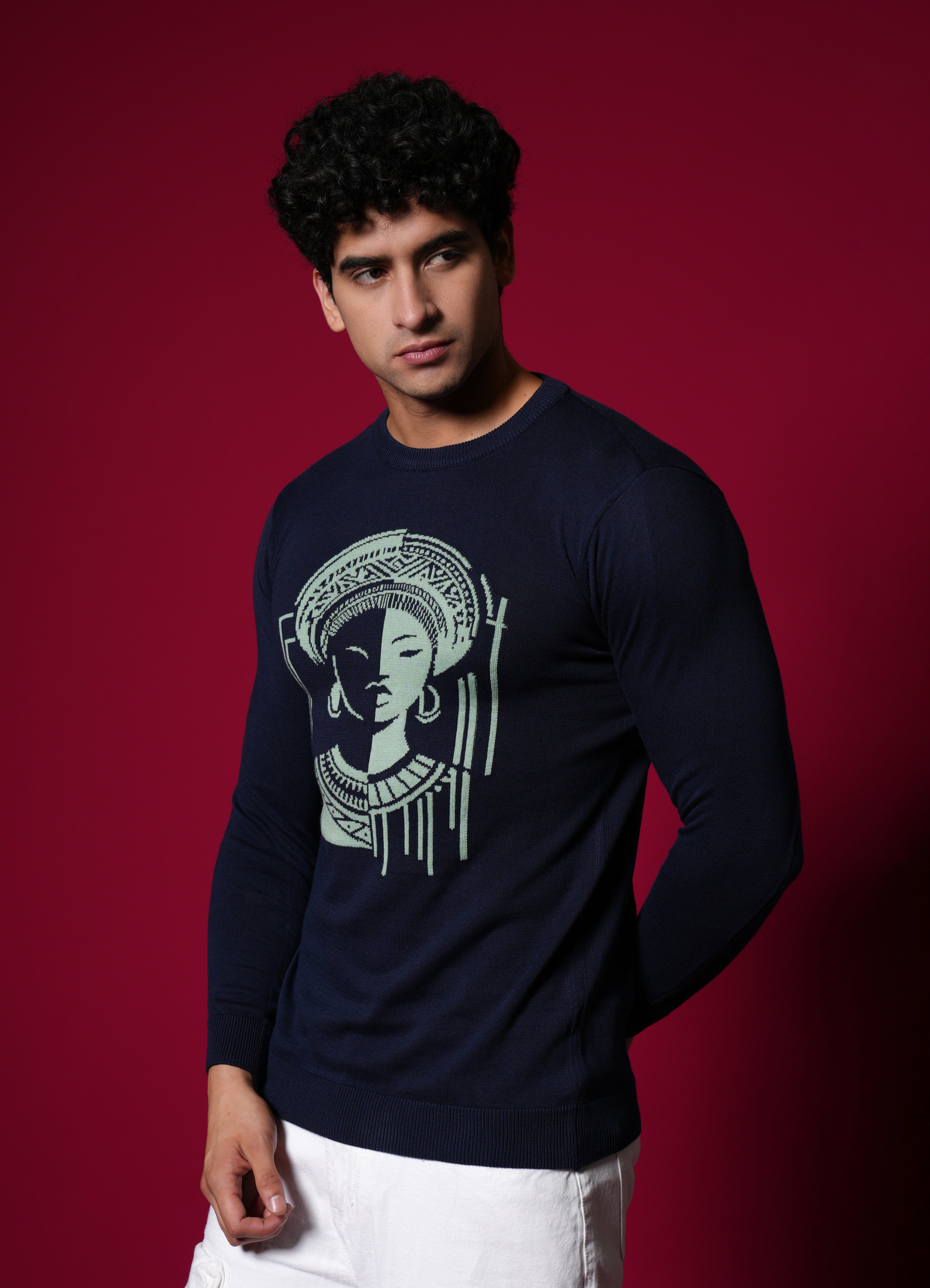 Men Navy Cotton Sweatshirt