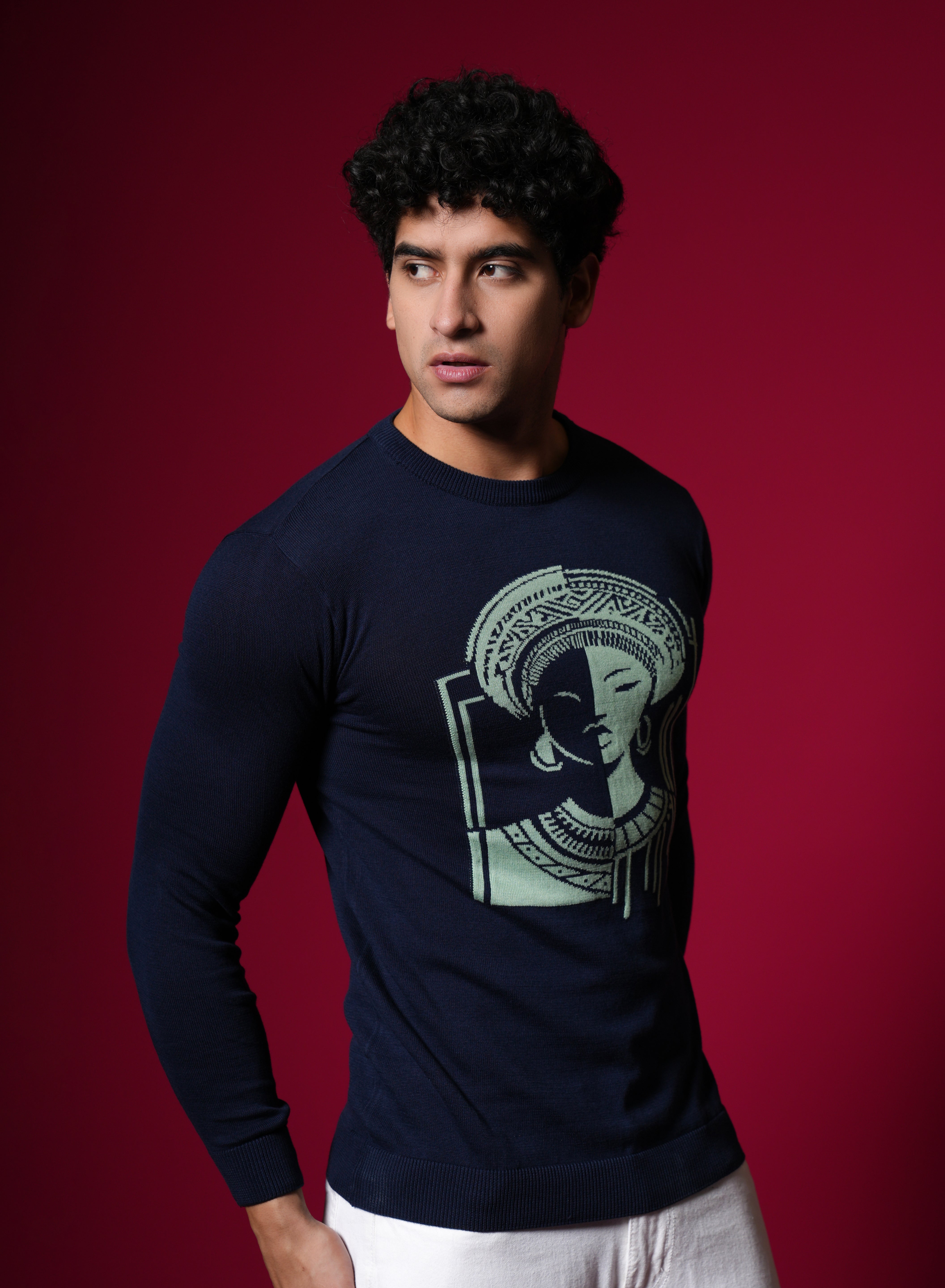 Men Navy Cotton Sweatshirt