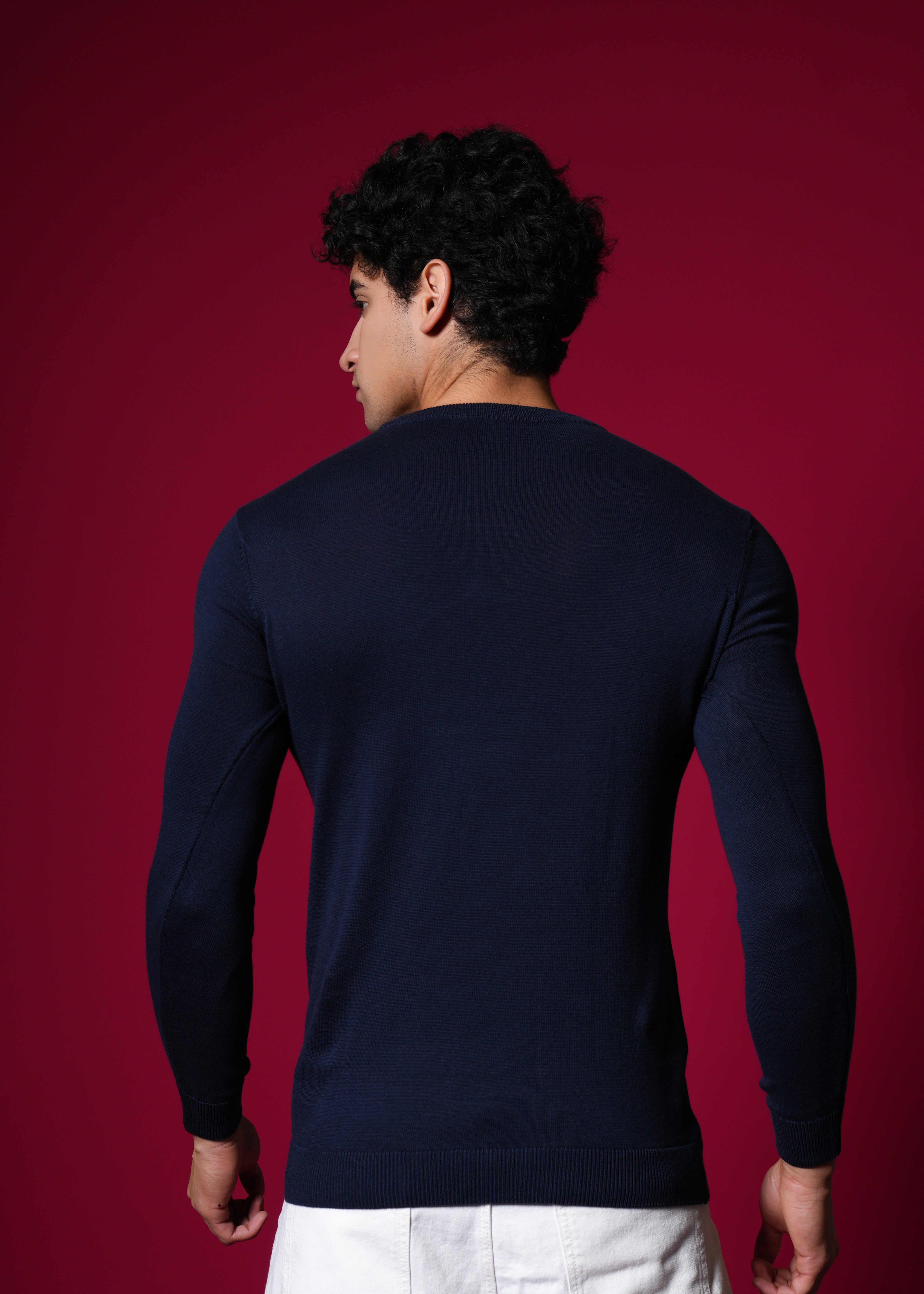 Men Navy Cotton Sweatshirt