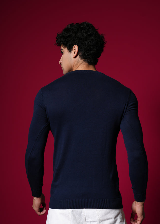 Men Navy Cotton Sweatshirt