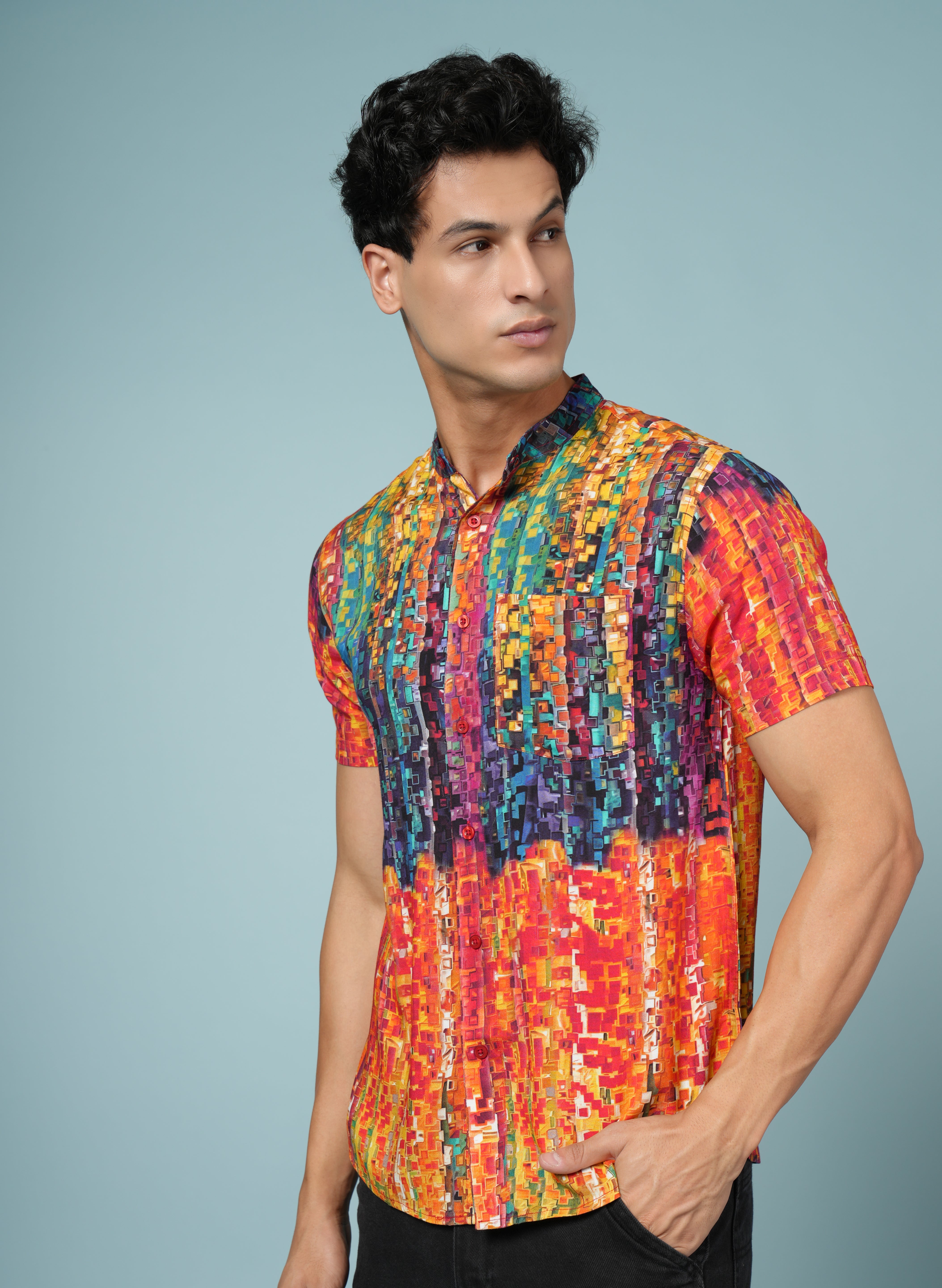 Men Printed Multi  Viscose Rayon Shirt