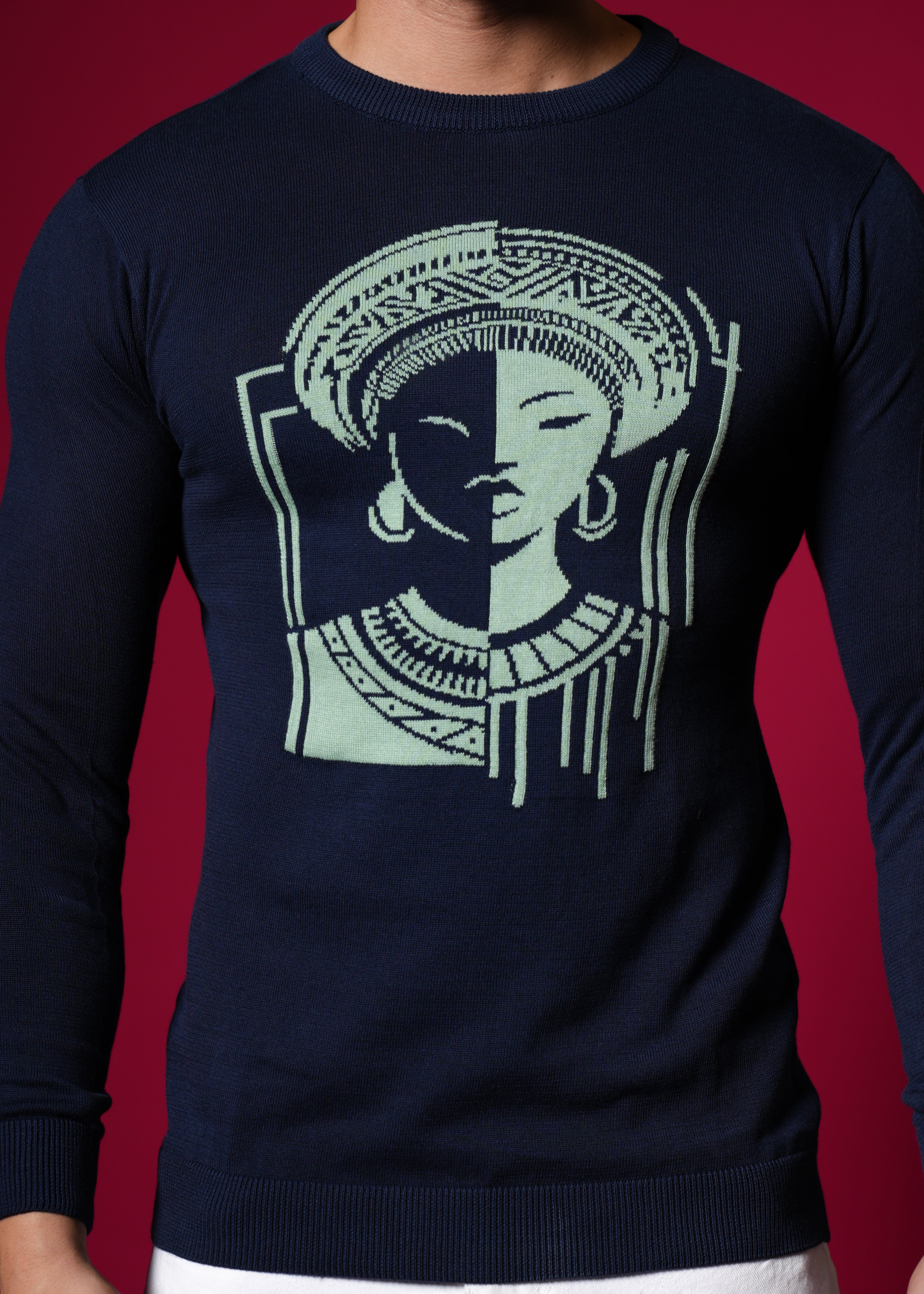 Men Navy Cotton Sweatshirt