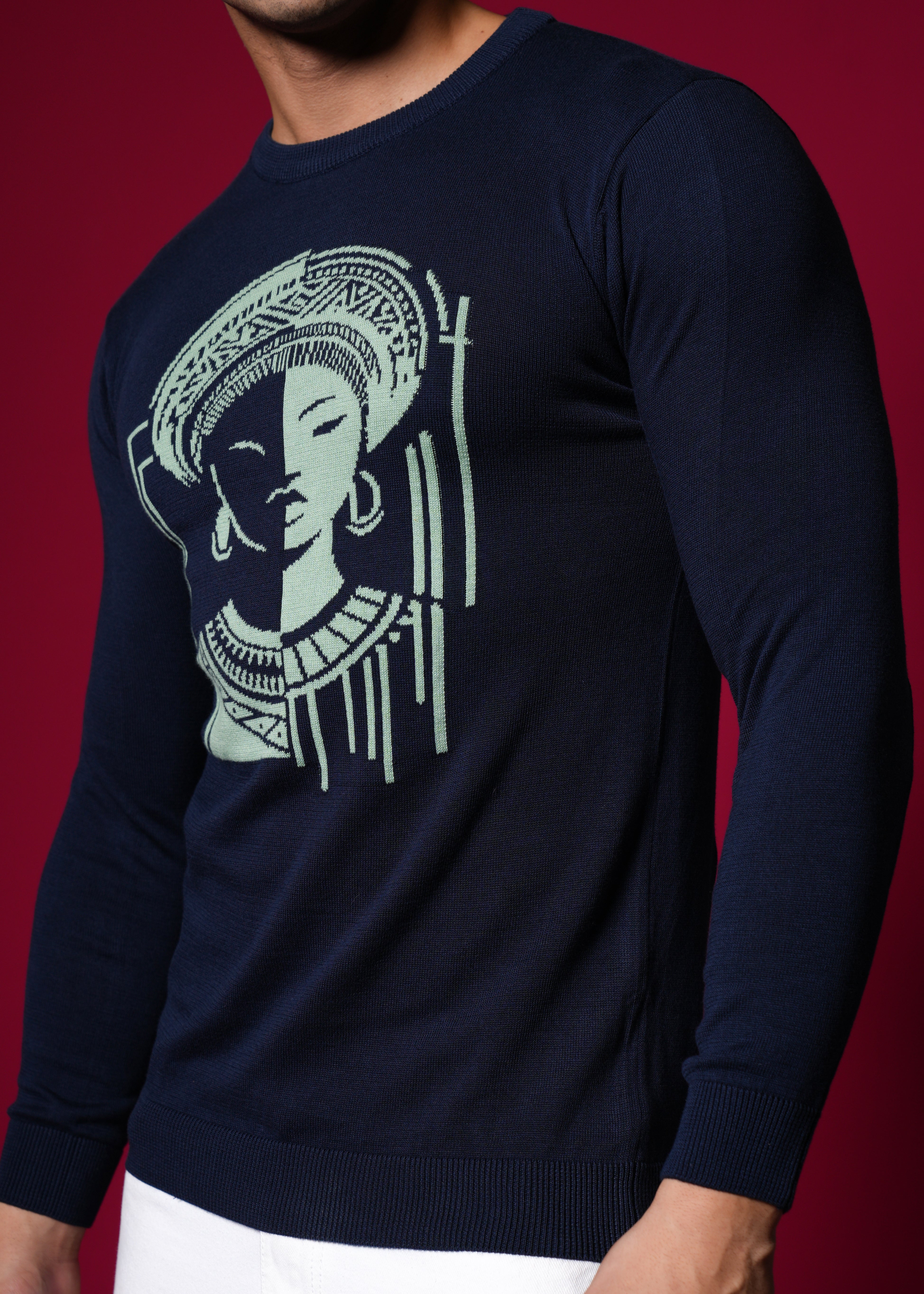 Men Navy Cotton Sweatshirt