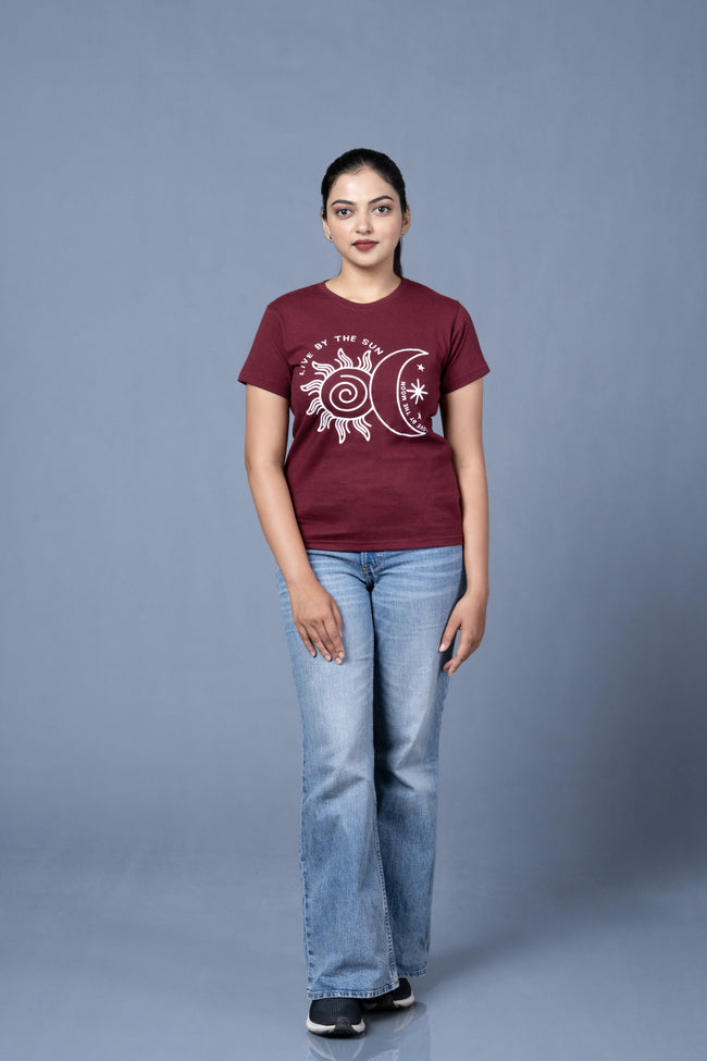 Women  Maroon Cotton Tshirt