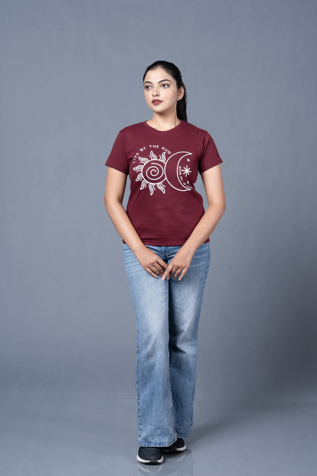 Women  Maroon Cotton Tshirt