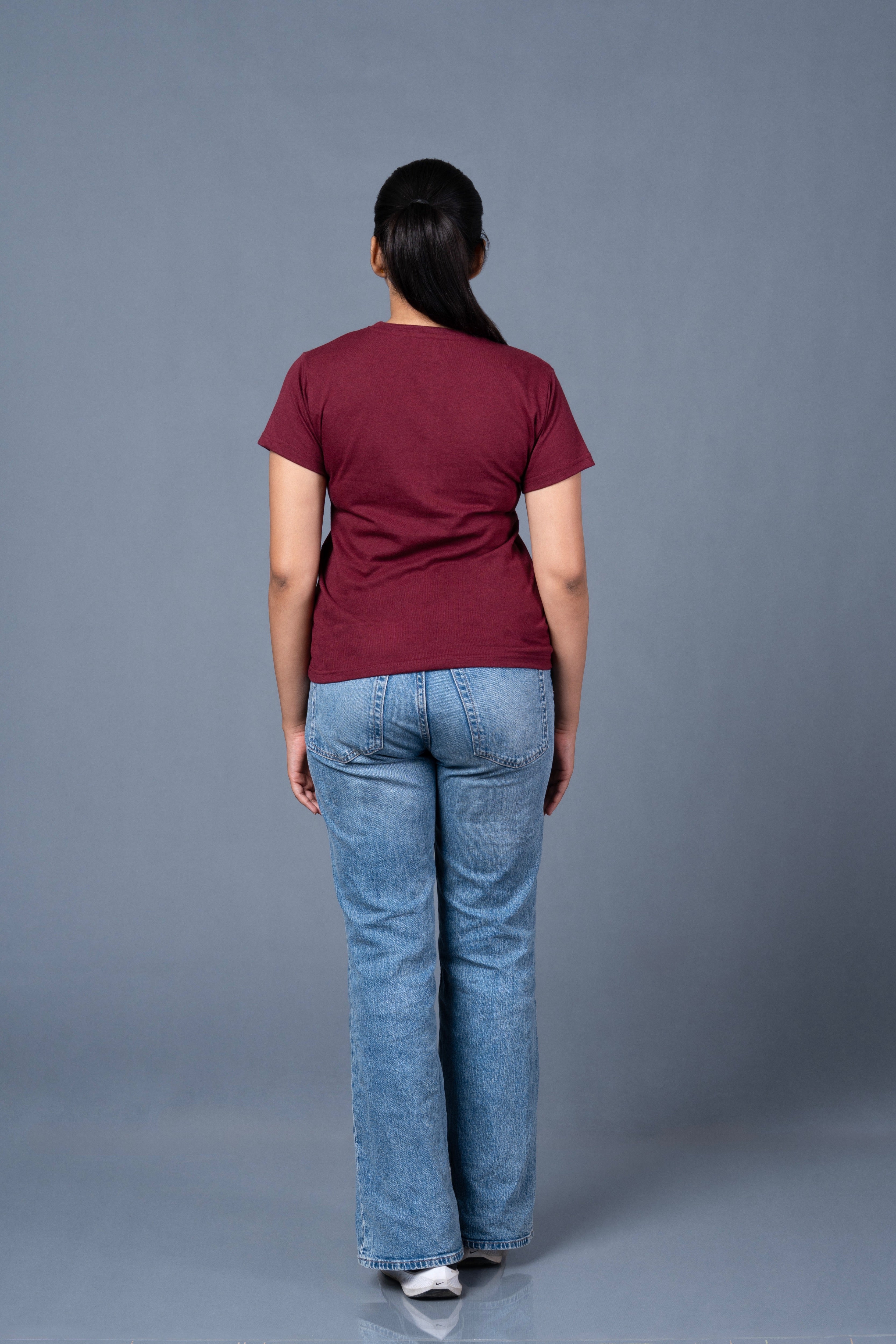 Women Maroon Printed Cotton Regular T-Shirt