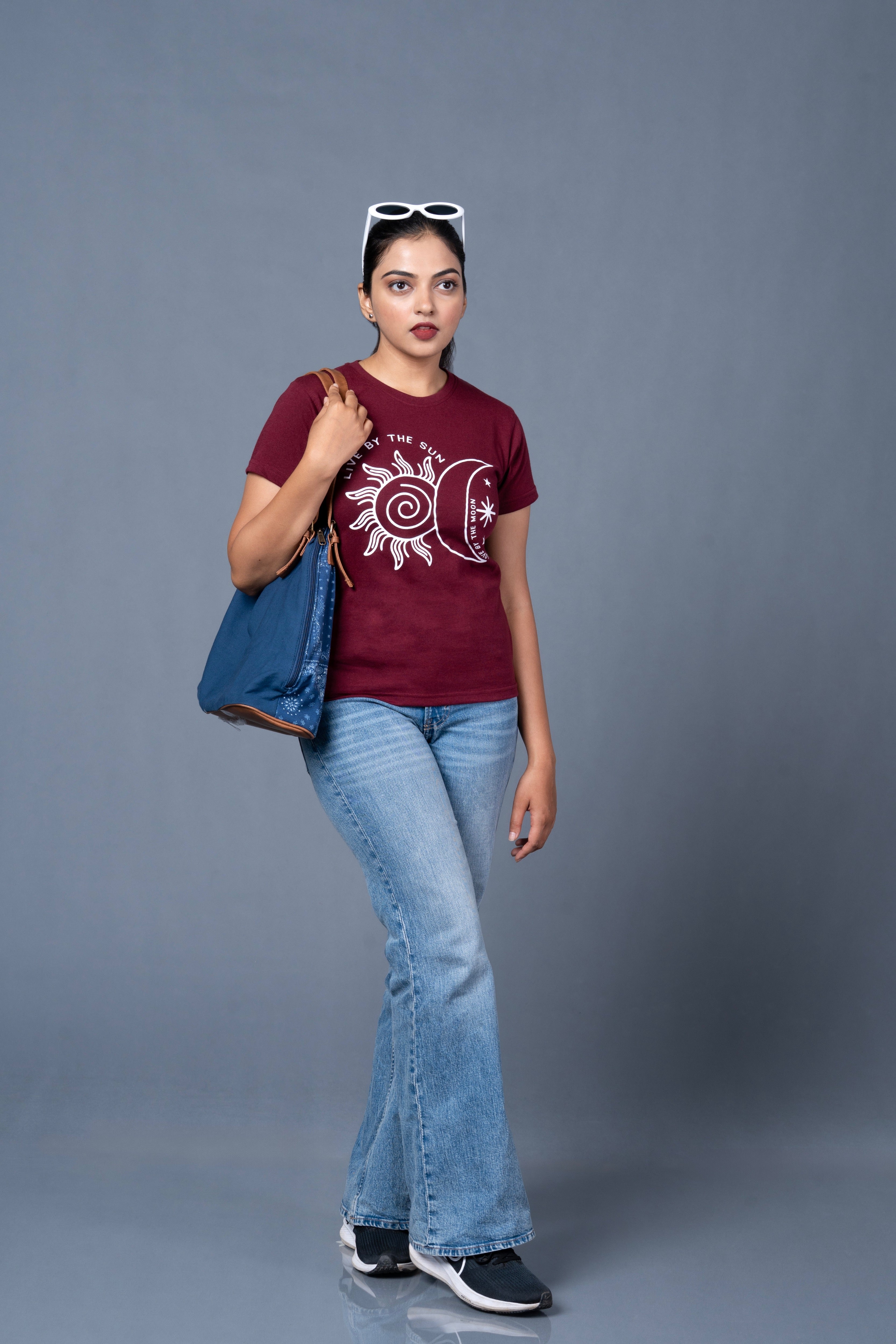 Women Maroon Printed Cotton Regular T-Shirt