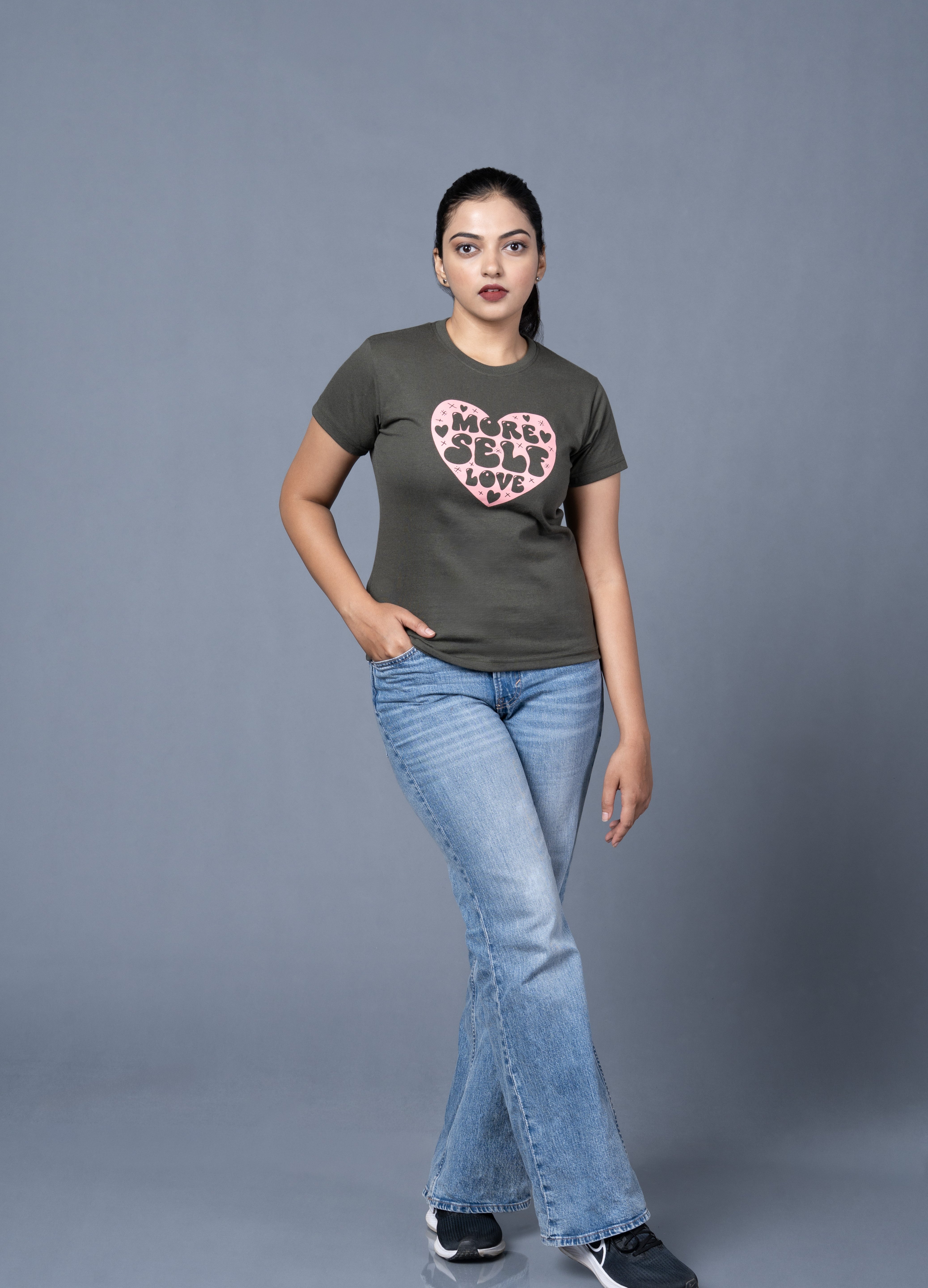 Women  Olive Cotton Tshirt