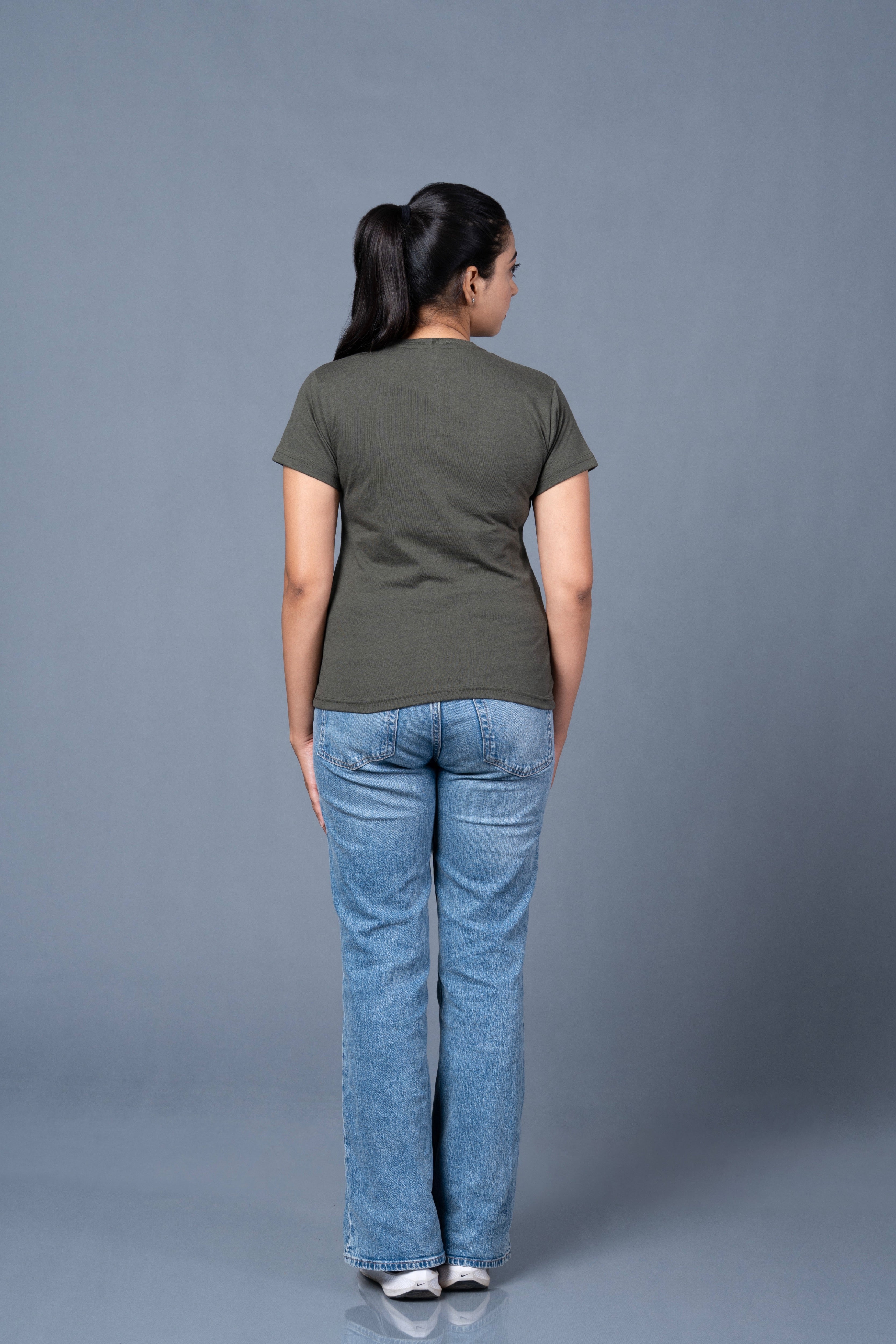 Women Olive Printed Cotton Regular T-Shirt