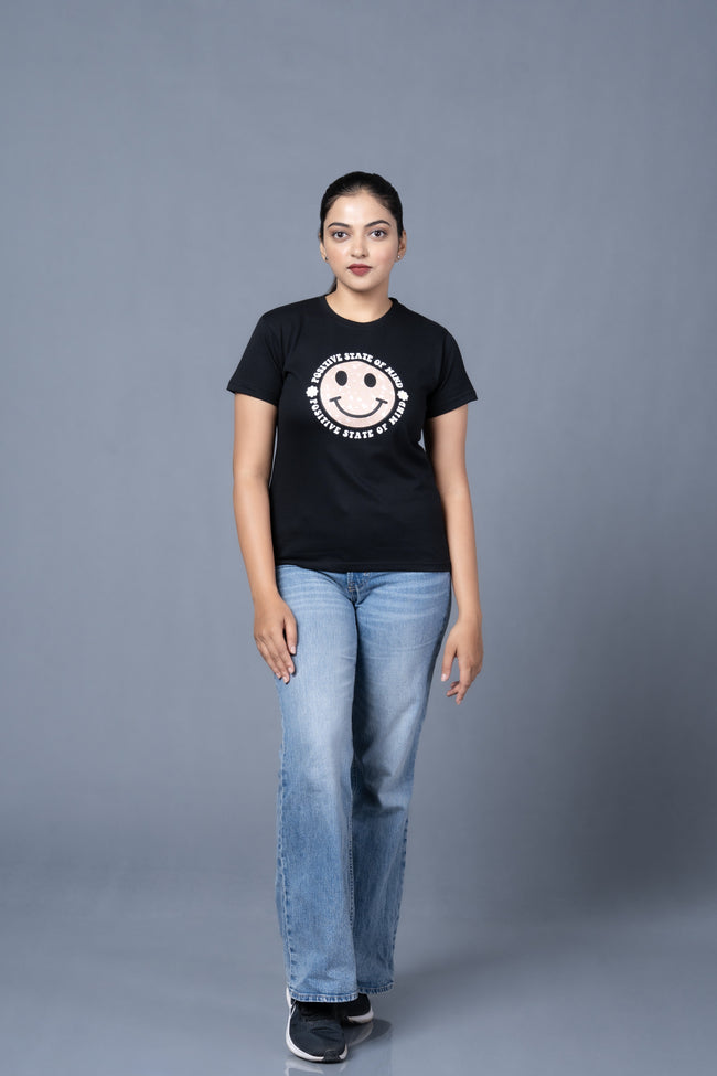 Women  Black Cotton Tshirt
