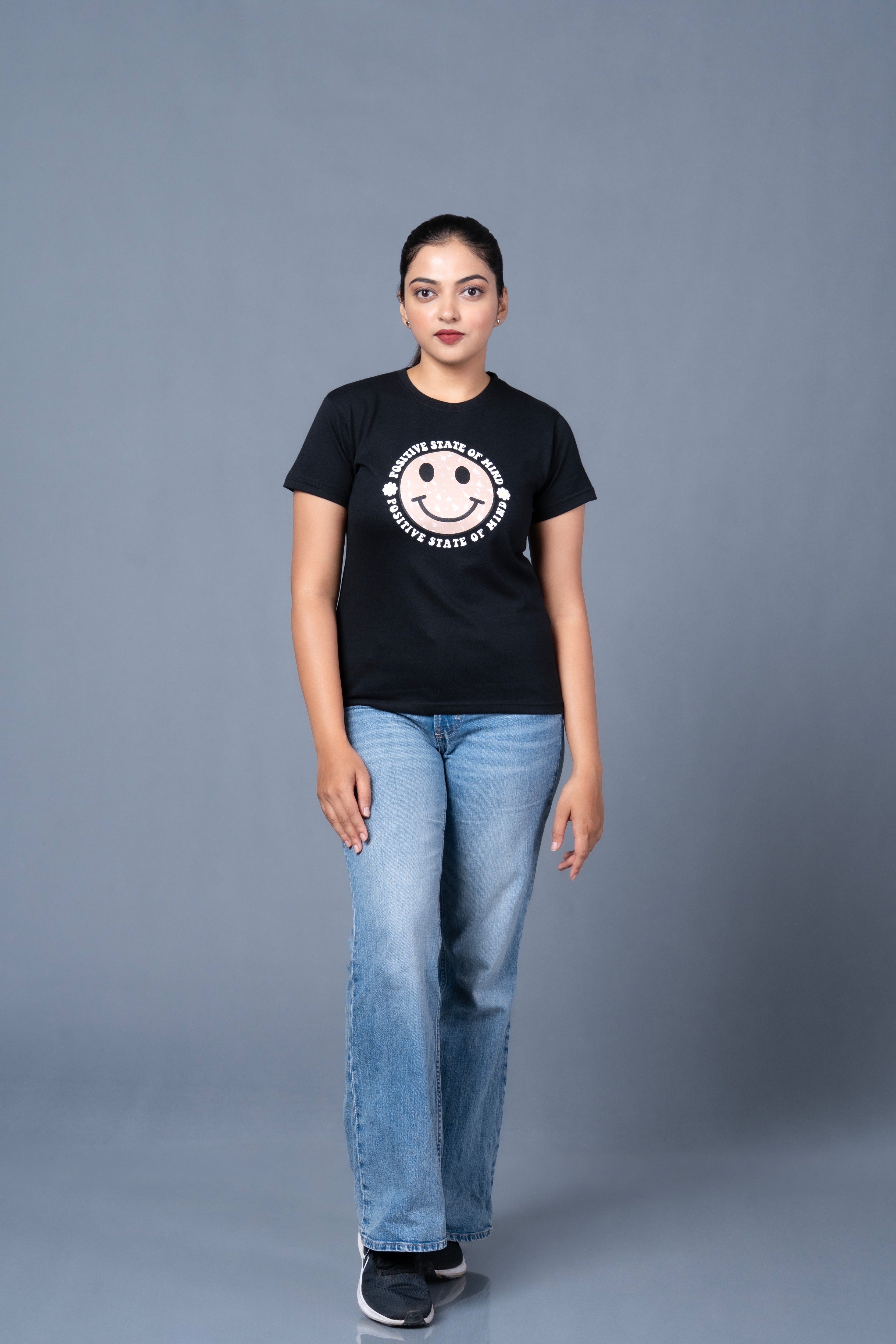 Women Black Printed Cotton Regular T-Shirt