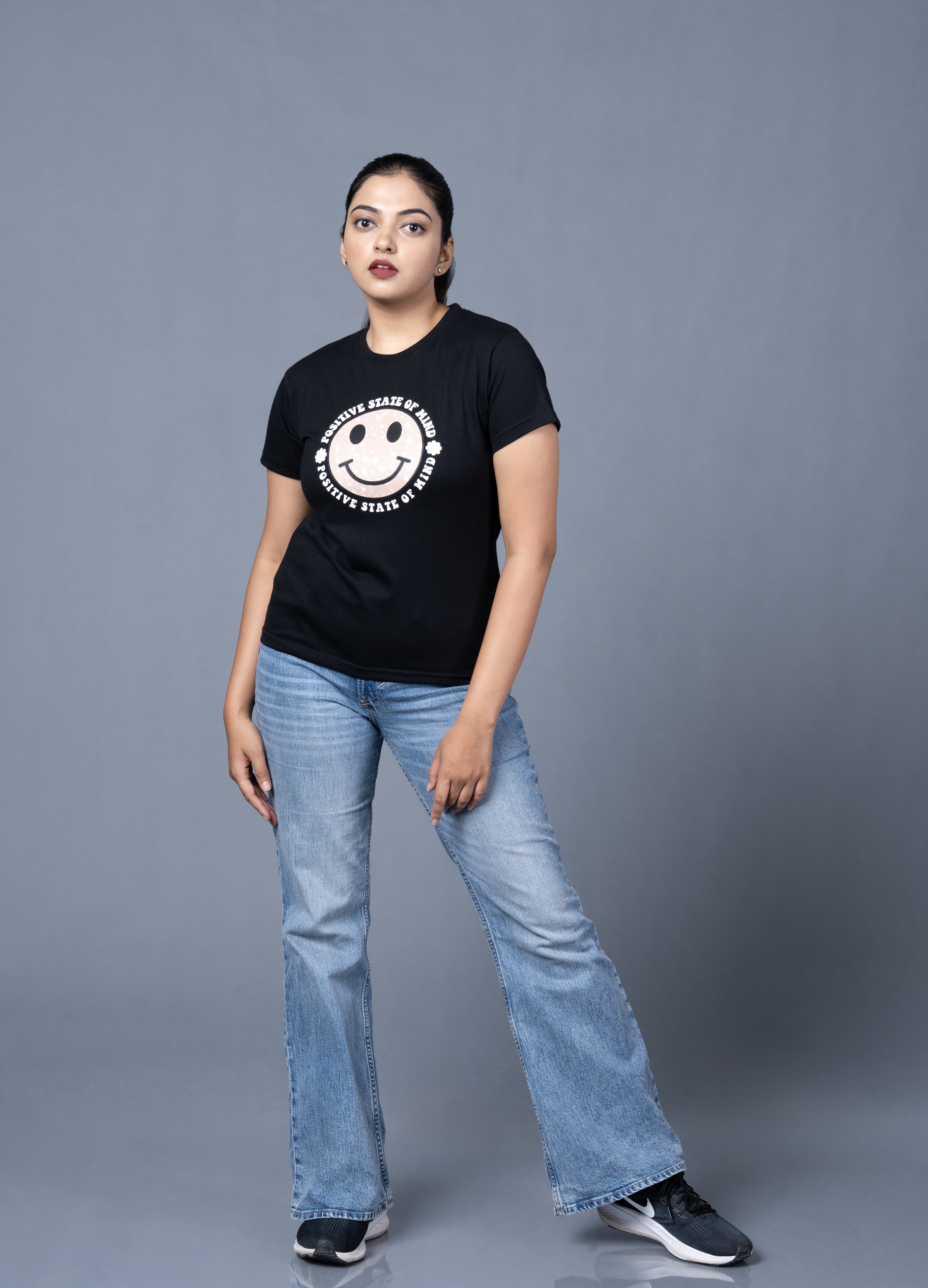 Women  Black Cotton Tshirt