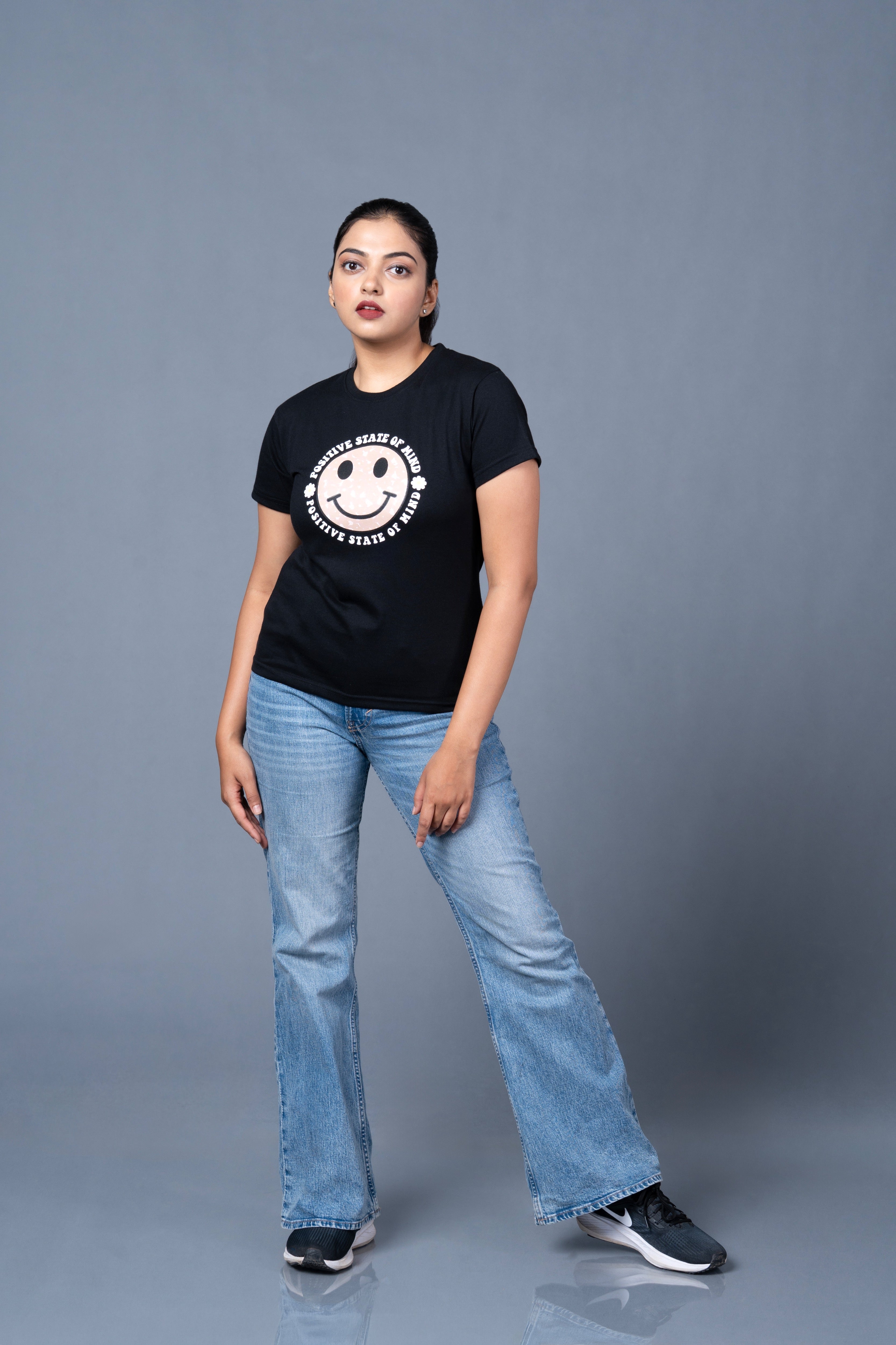 Women Black Printed Cotton Regular T-Shirt