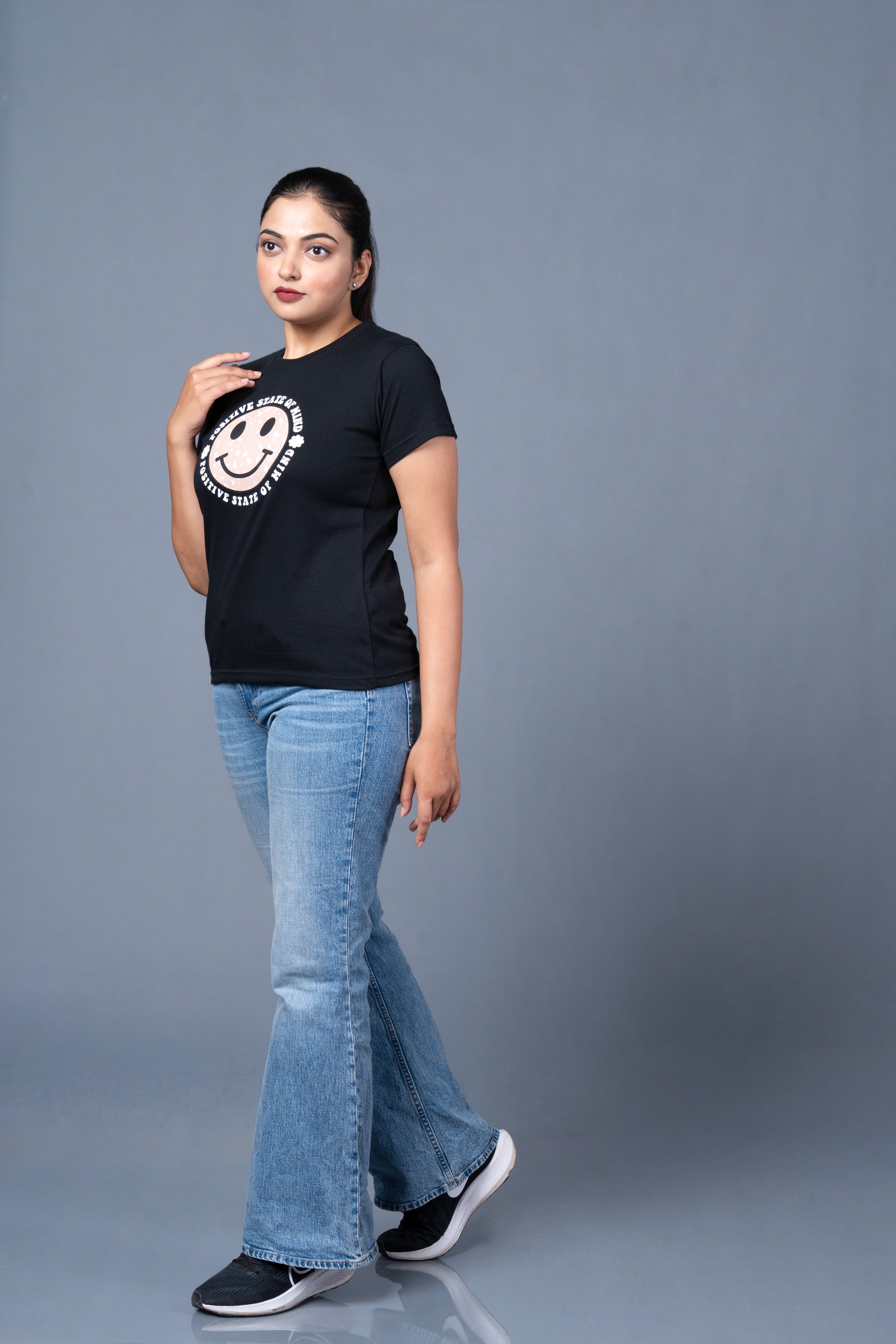 Women Black Printed Cotton Regular T-Shirt