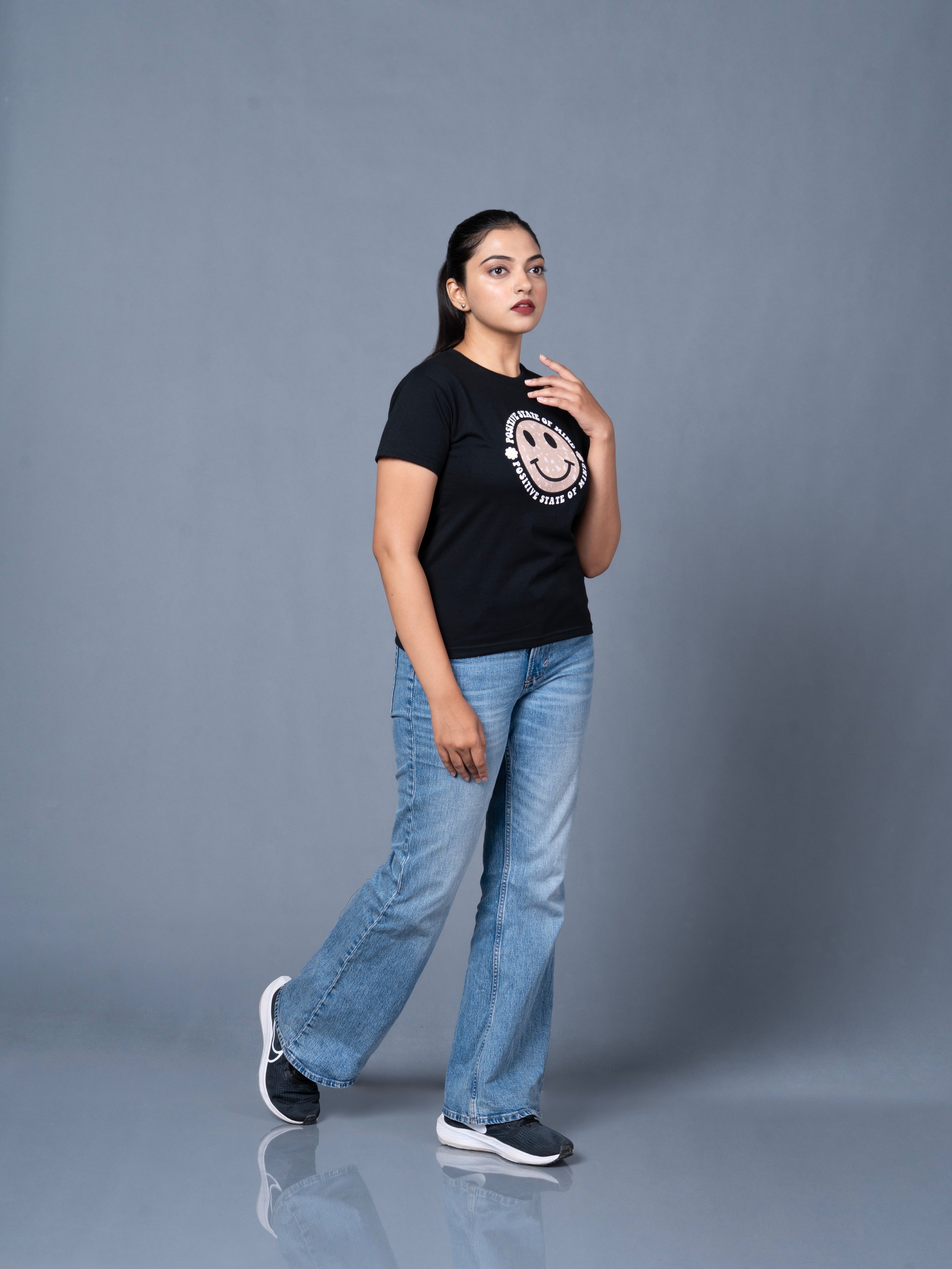 Women Black Printed Cotton Regular T-Shirt