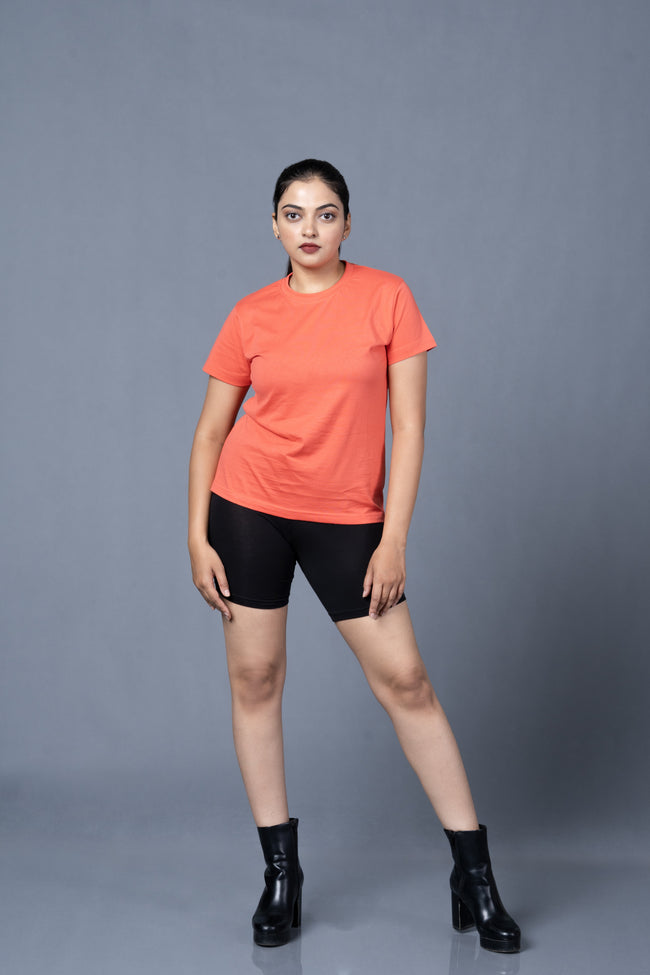 Women Round Neck Pink Tshirt