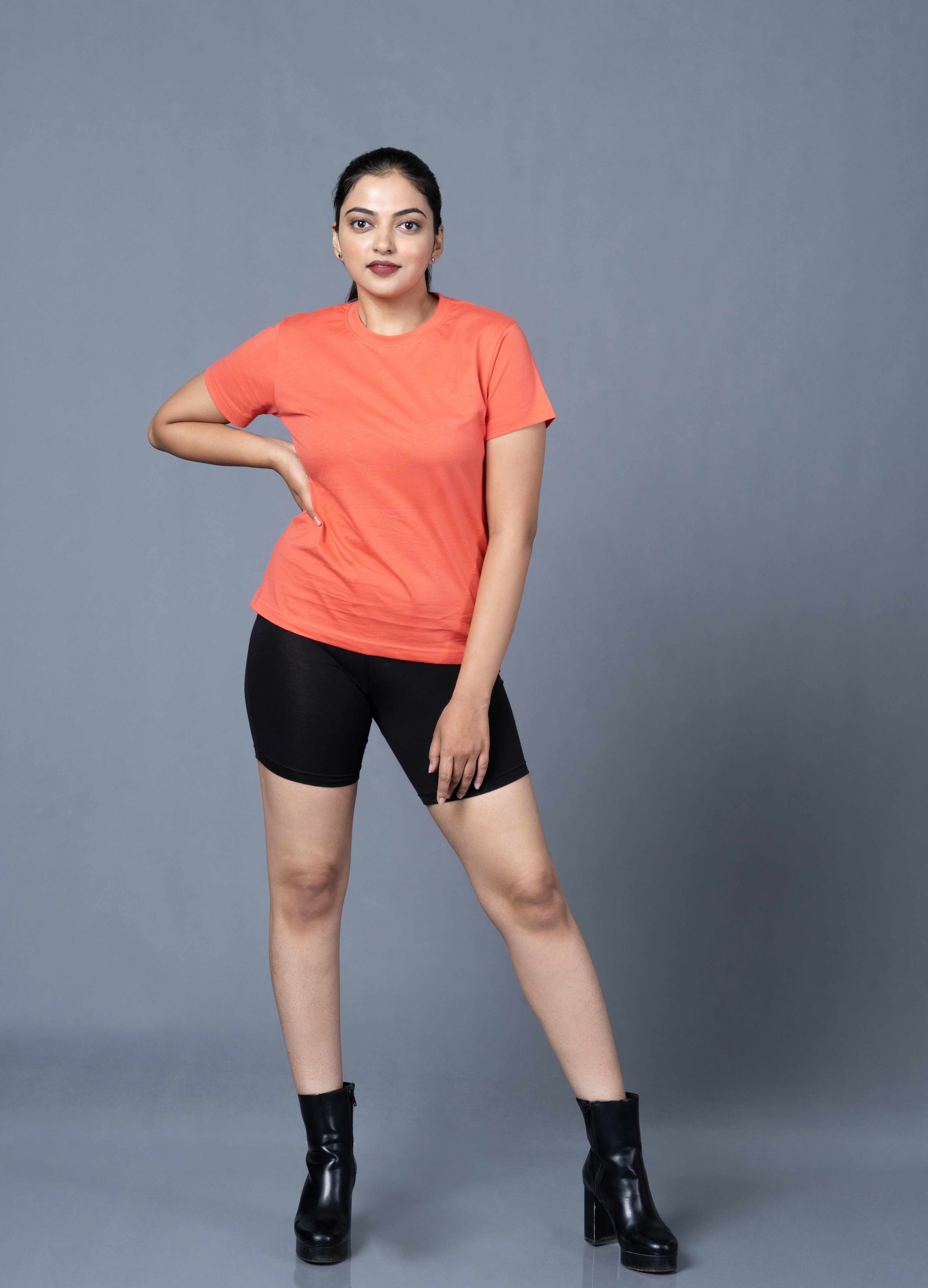 Women Round Neck Pink Tshirt