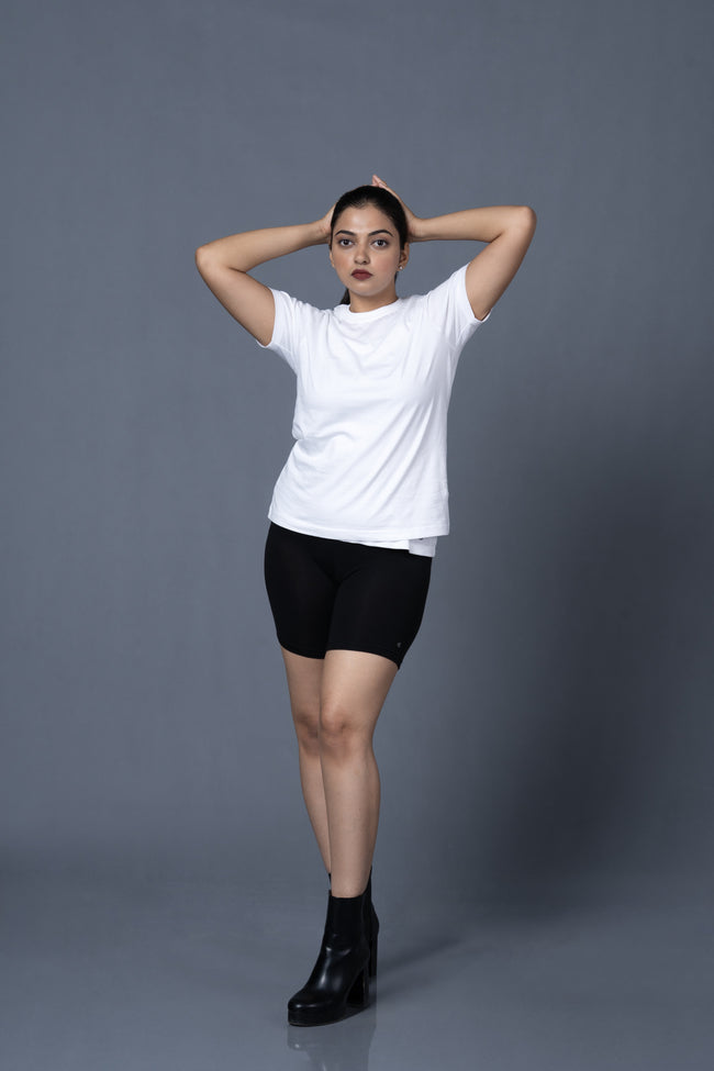 Women White Round Neck Tshirt