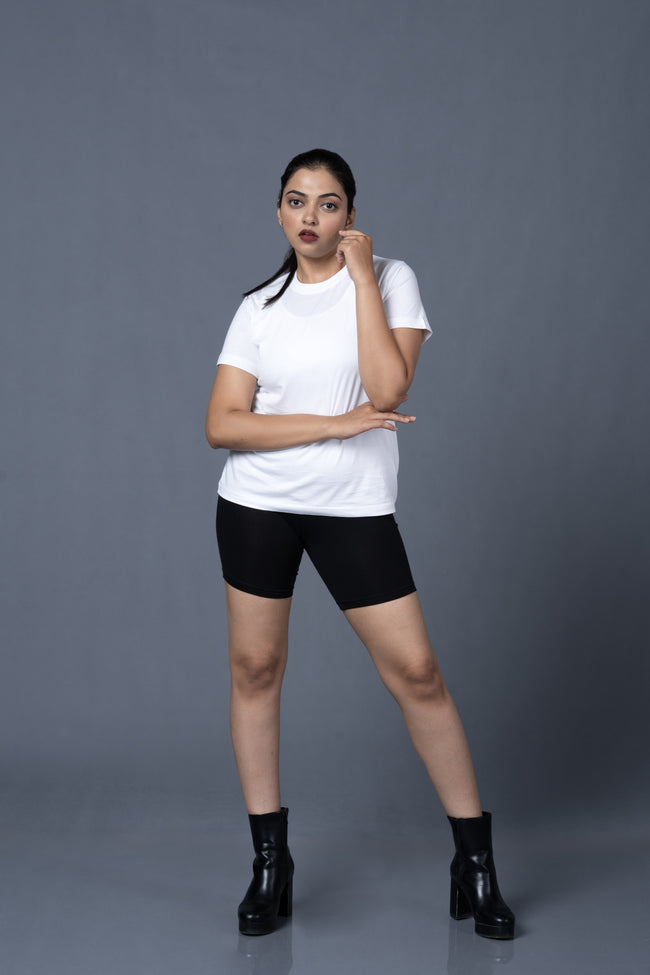 Women White Round Neck Tshirt