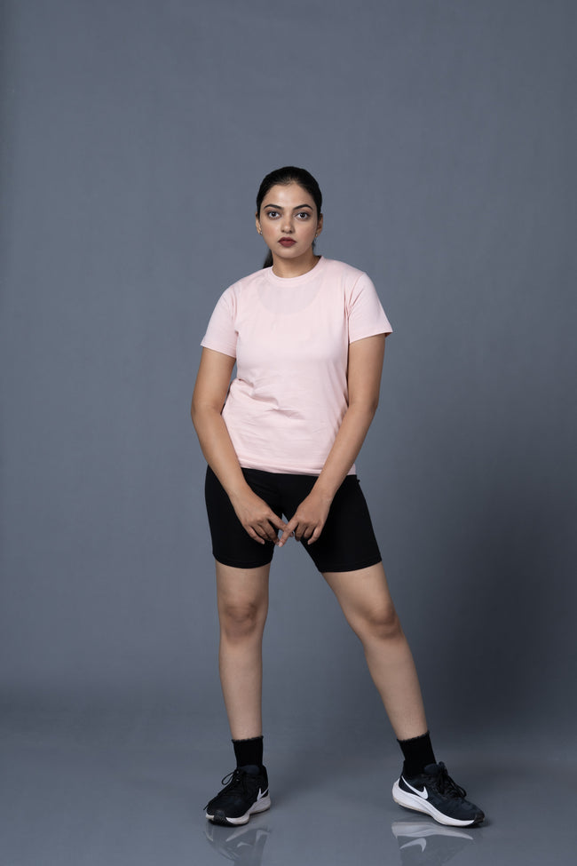 Women  Round Neck Pink Tshirt