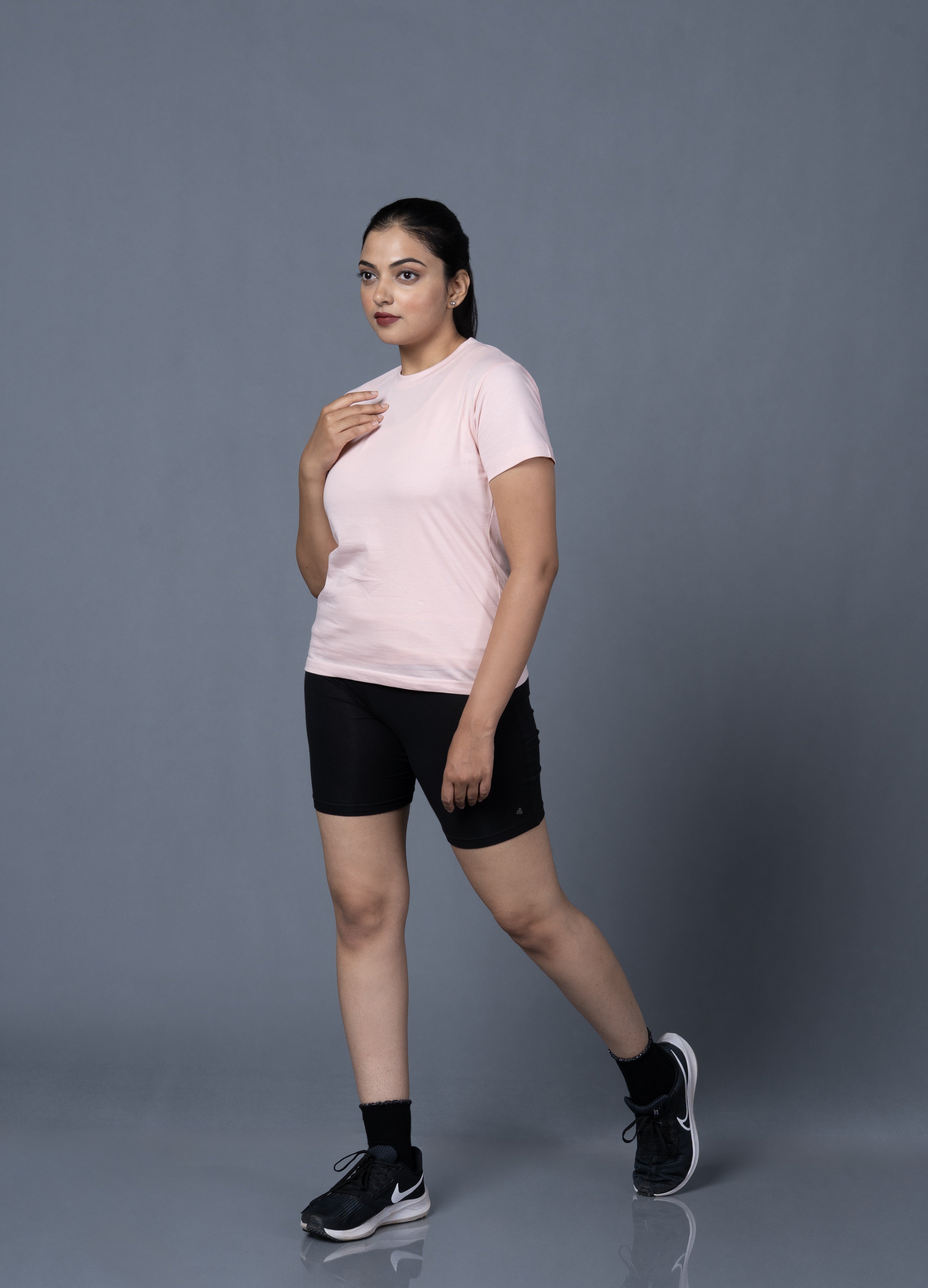 Women  Round Neck Pink Tshirt