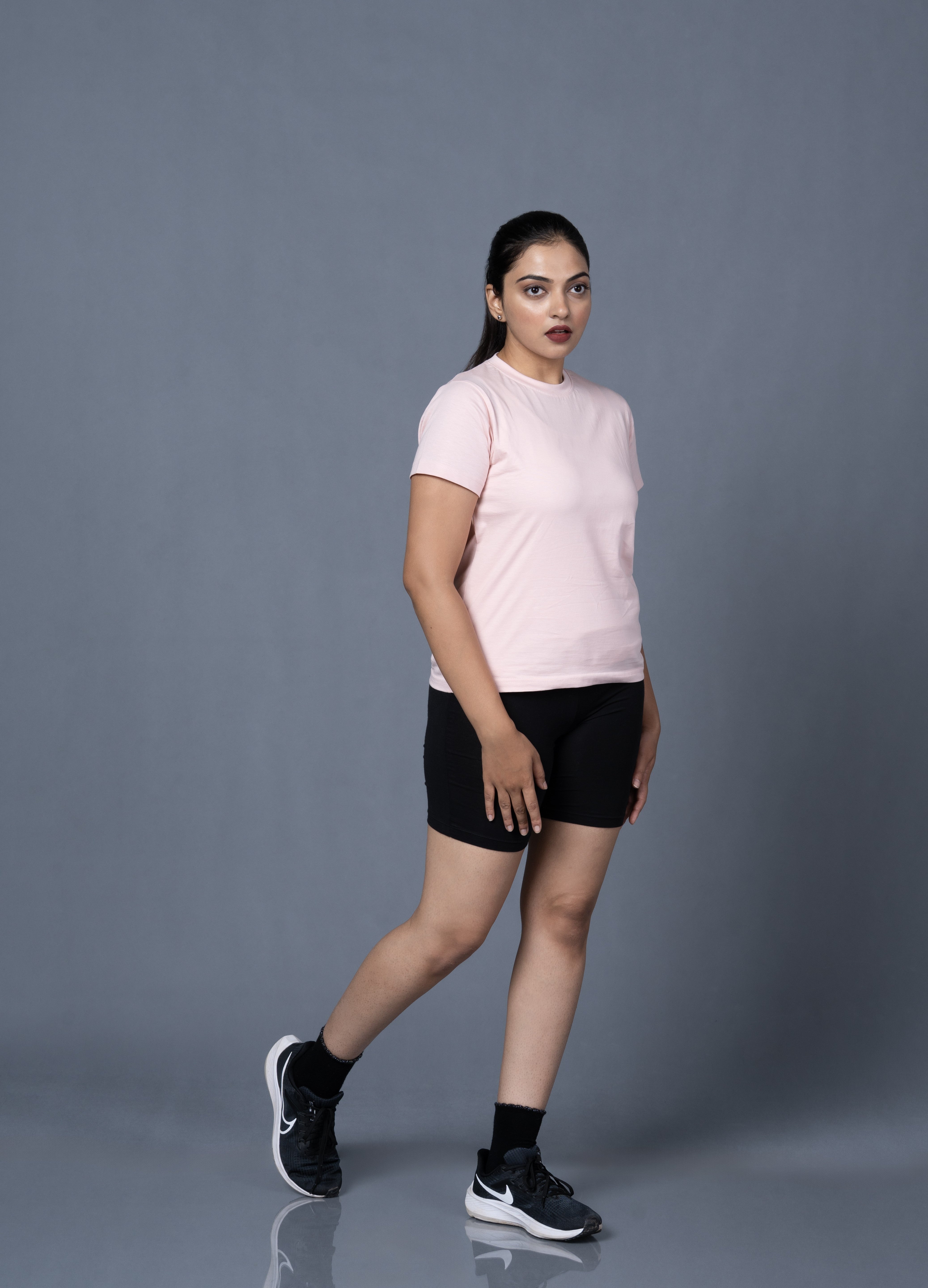 Women  Round Neck Pink Tshirt