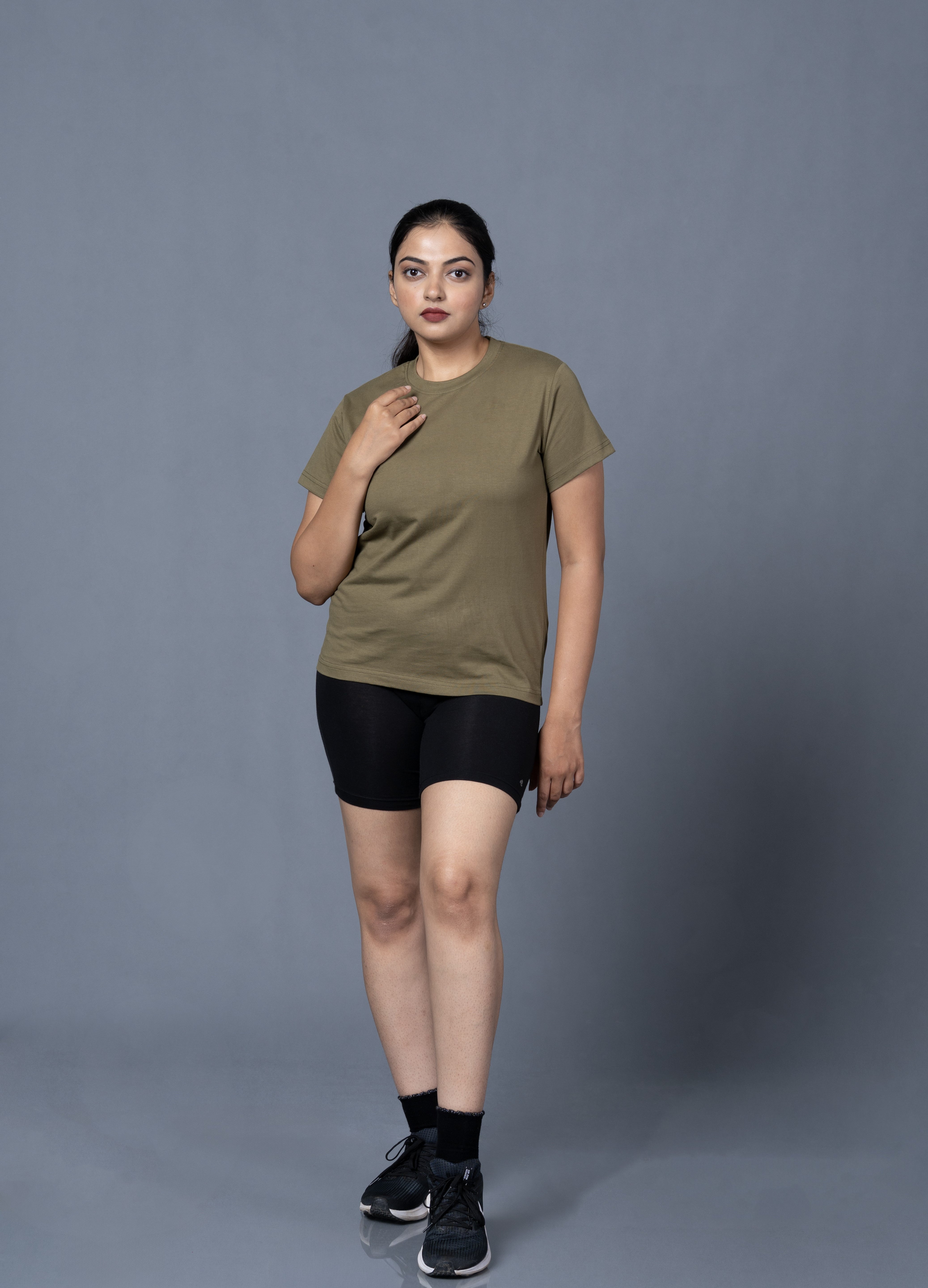 Women Round Neck Olive Tshirt