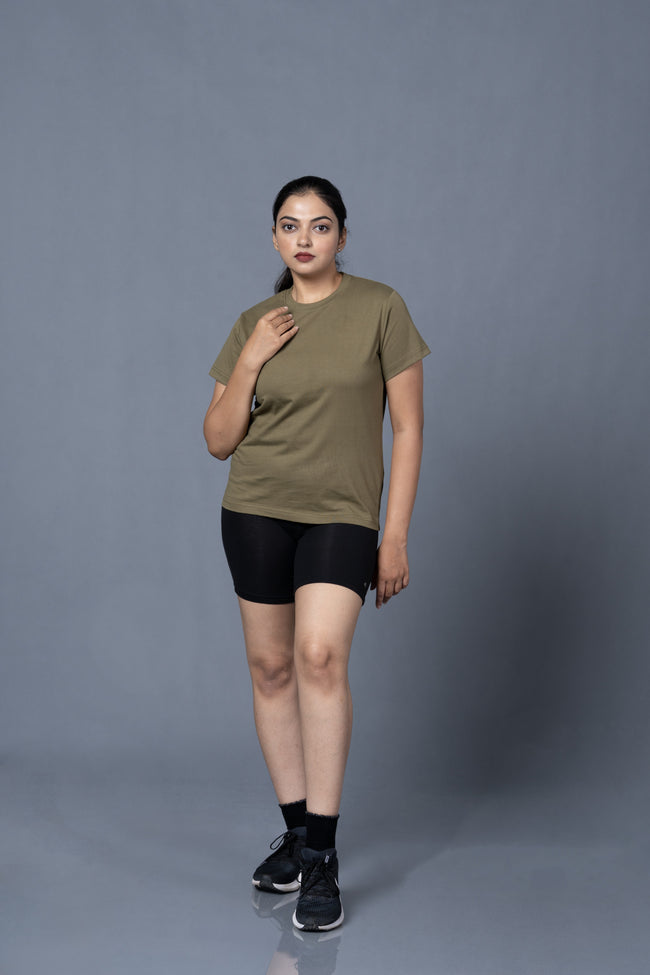 Women Round Neck Olive Tshirt