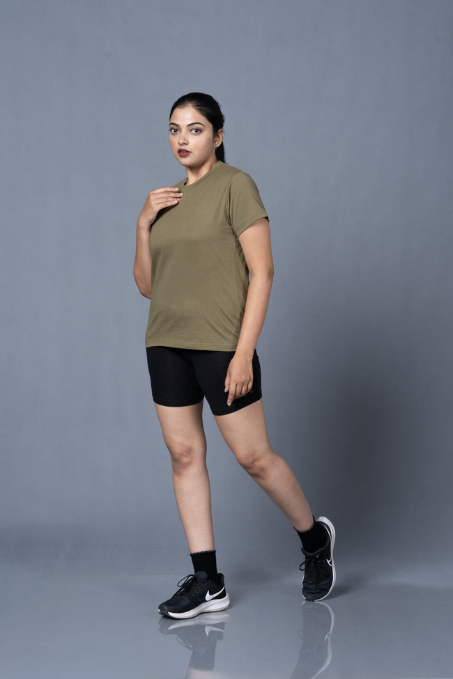 Women Round Neck Olive Tshirt