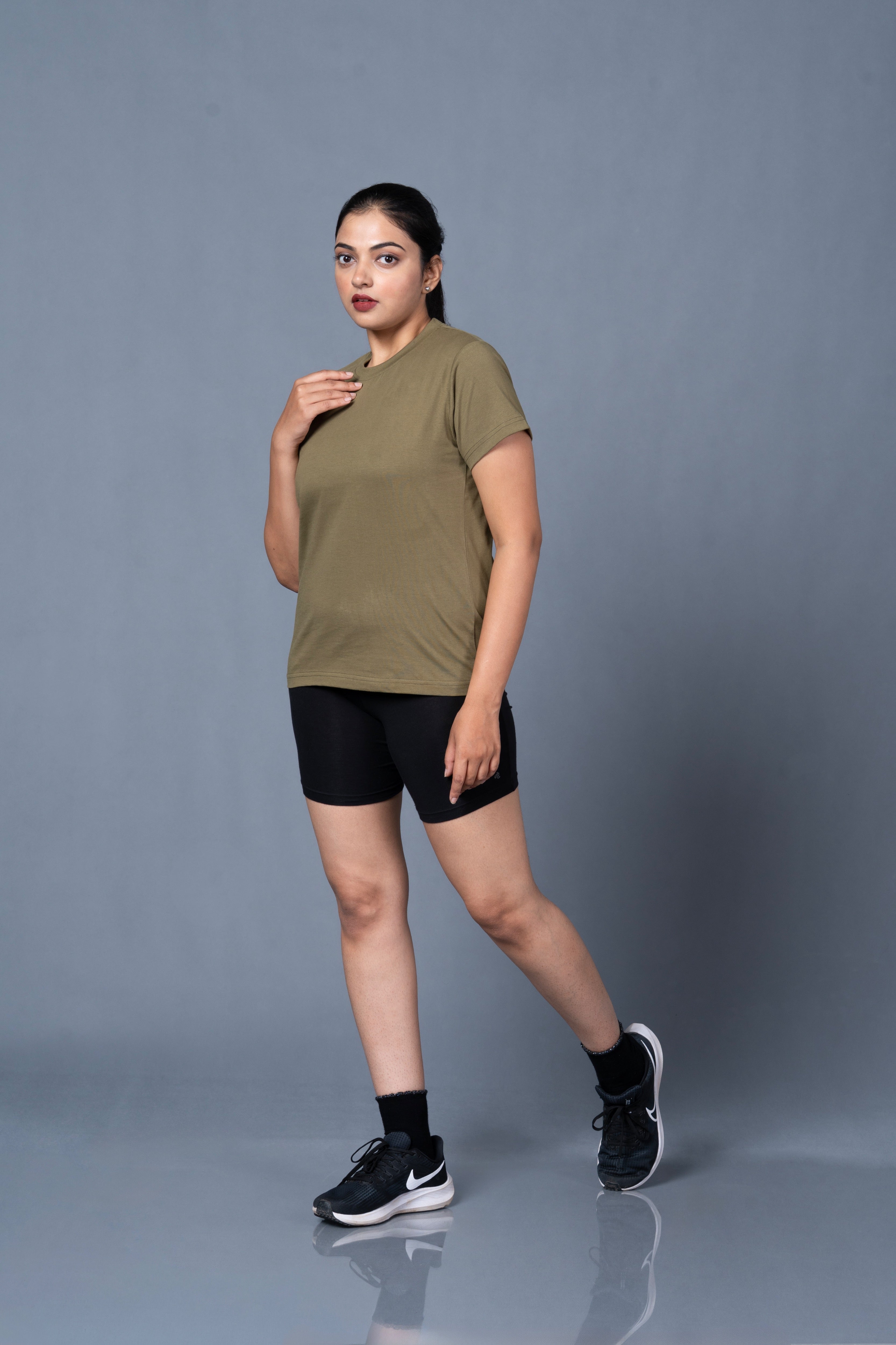 Women Olive Cotton Regular T-Shirt