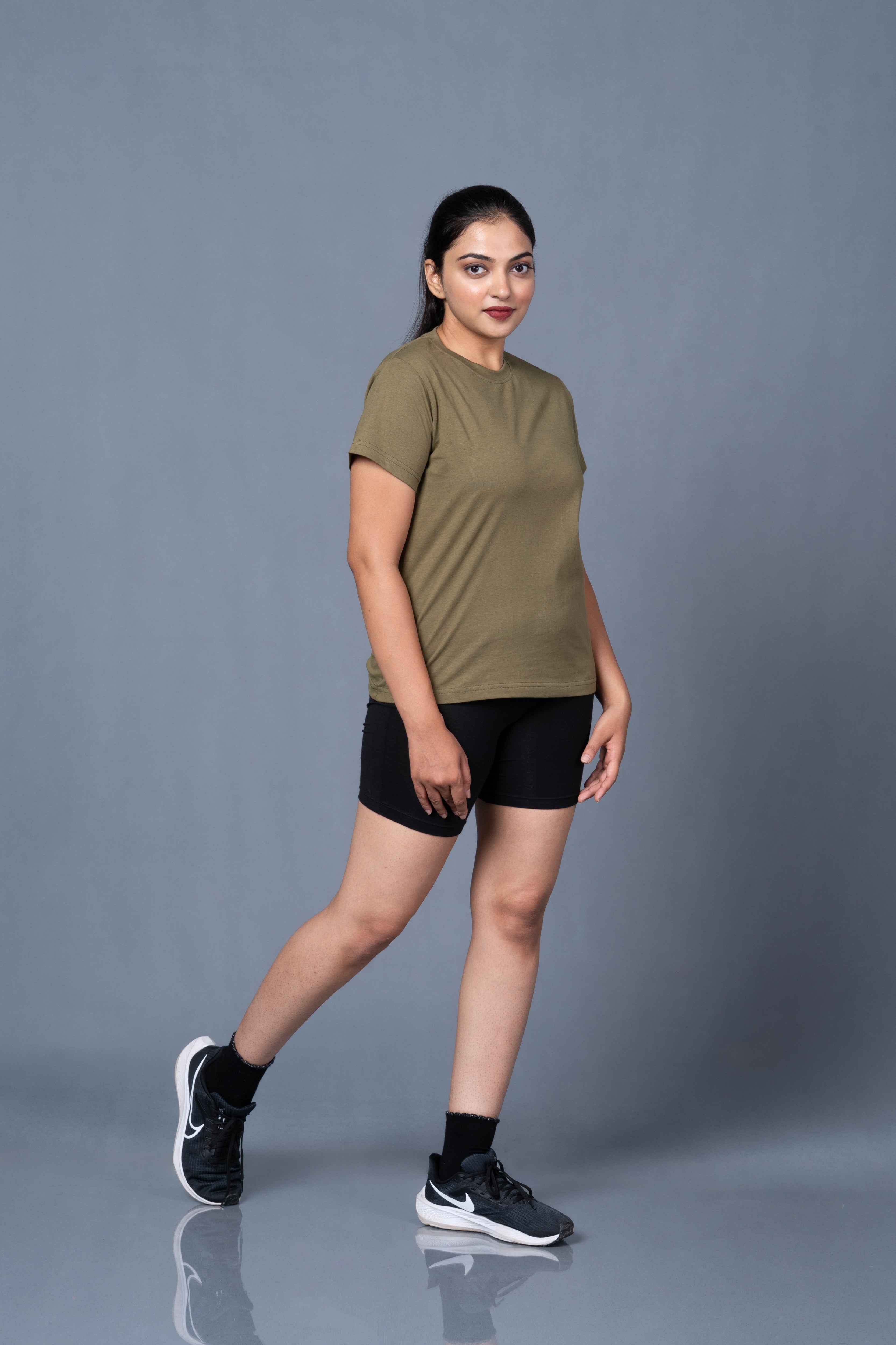Women Olive Cotton Regular T-Shirt