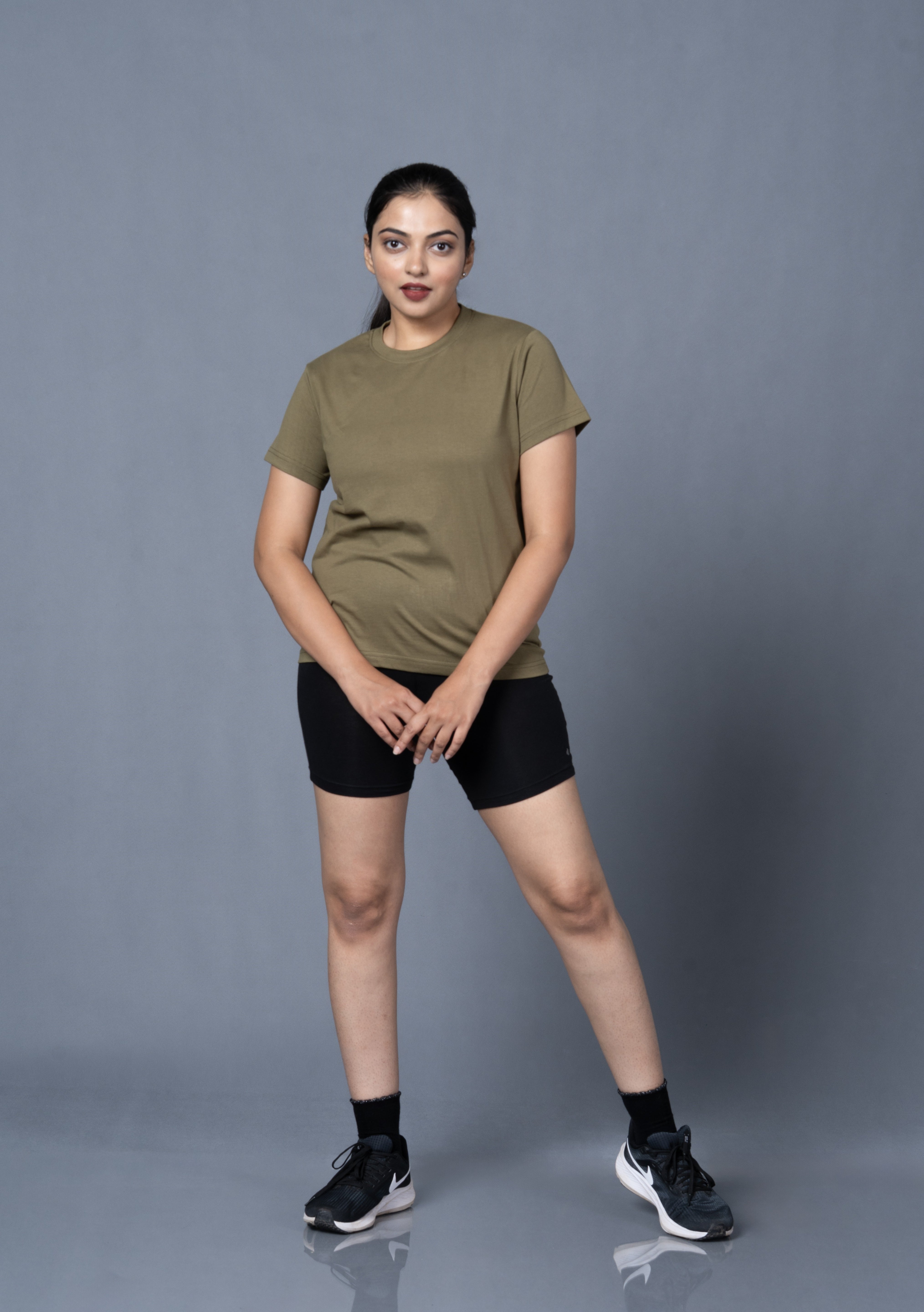 Women Round Neck Olive Tshirt