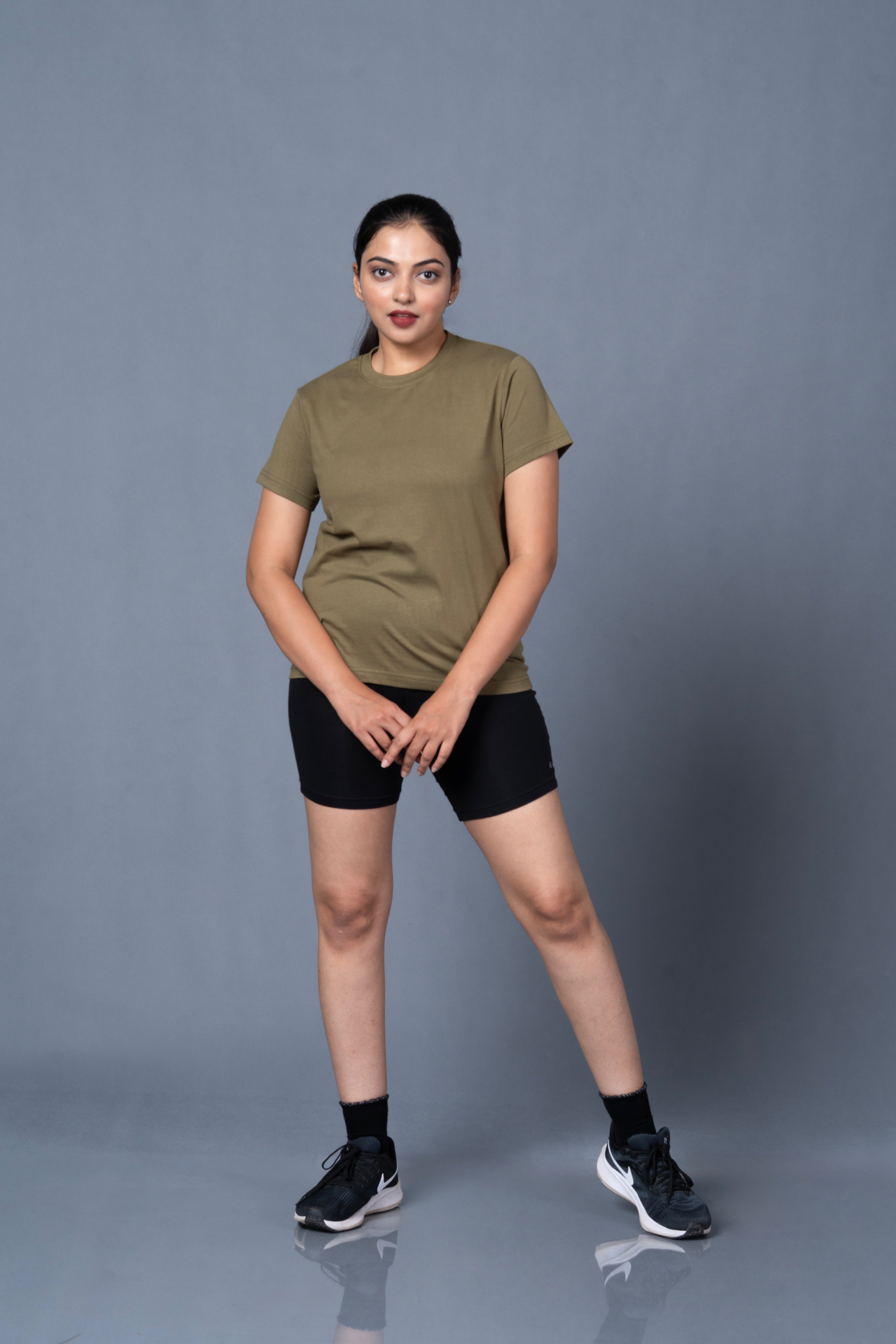 Women Olive Cotton Regular T-Shirt
