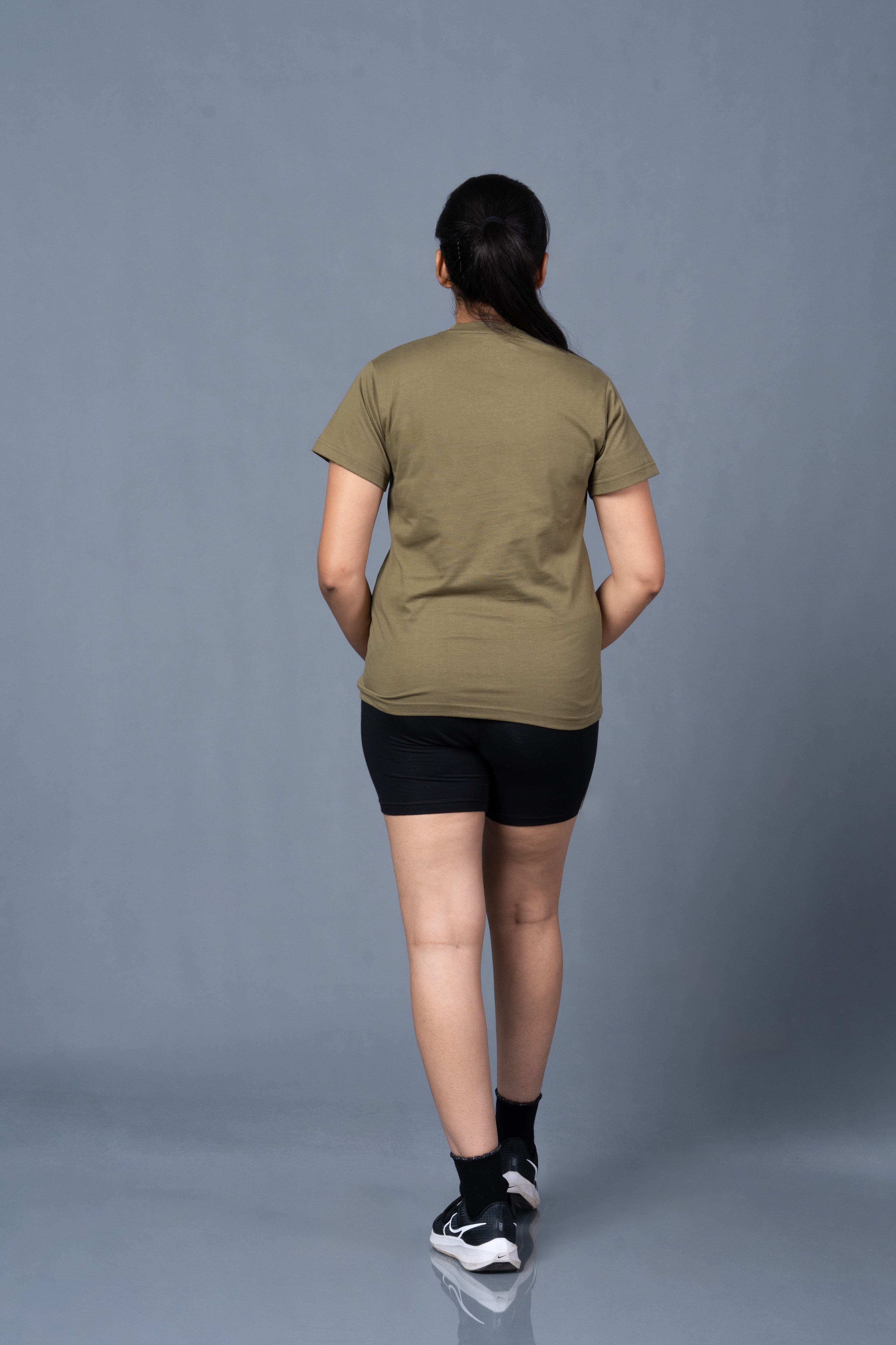 Women Olive Cotton Regular T-Shirt