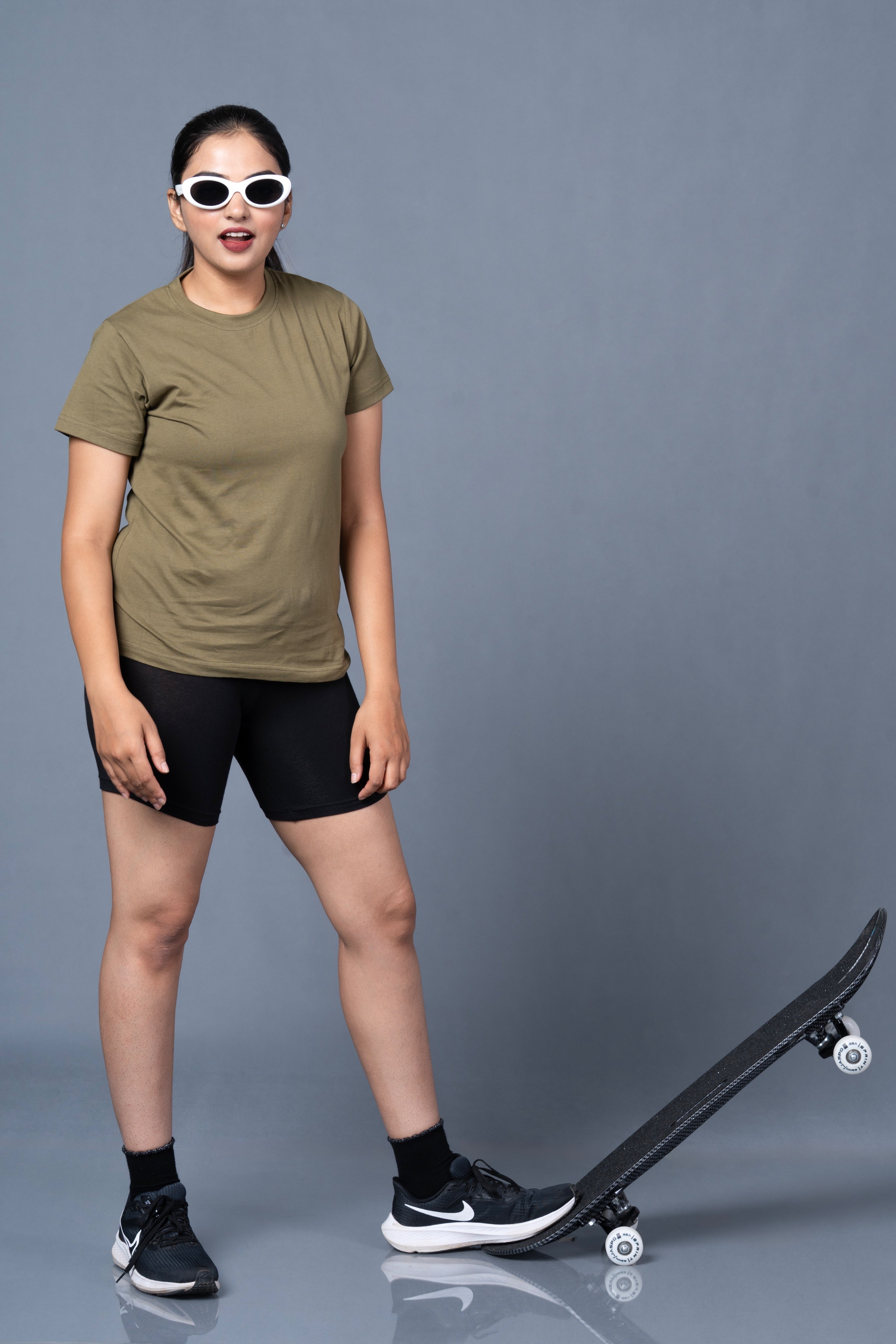 Women Olive Cotton Regular T-Shirt