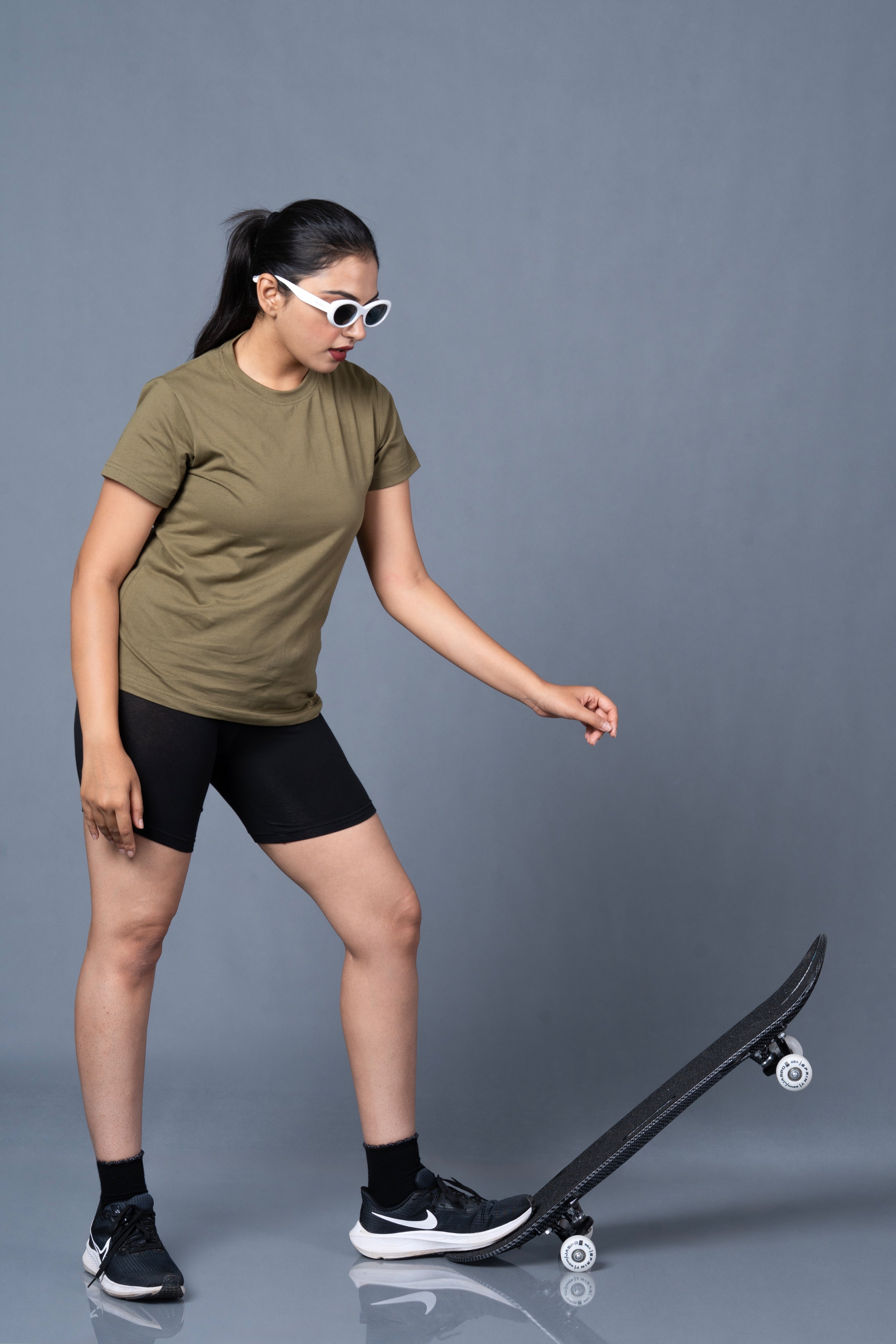 Women Olive Cotton Regular T-Shirt