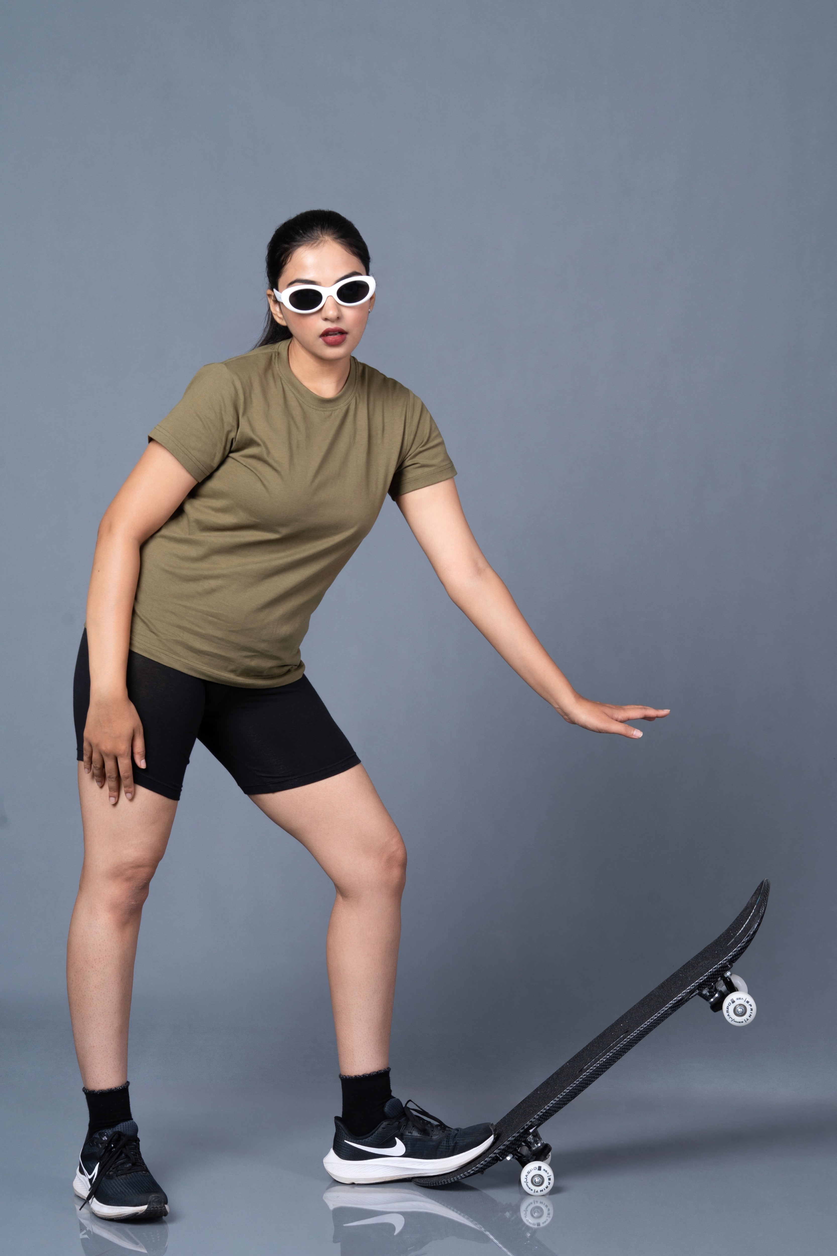 Women Olive Cotton Regular T-Shirt