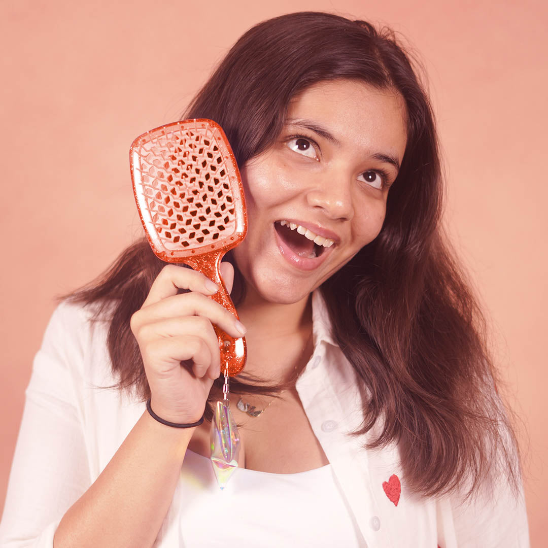 Coral Drama Detangle Hair Brush with Free Pouch