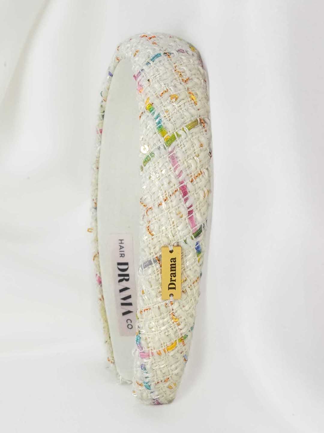 Women White Tweed Puff Hair Band