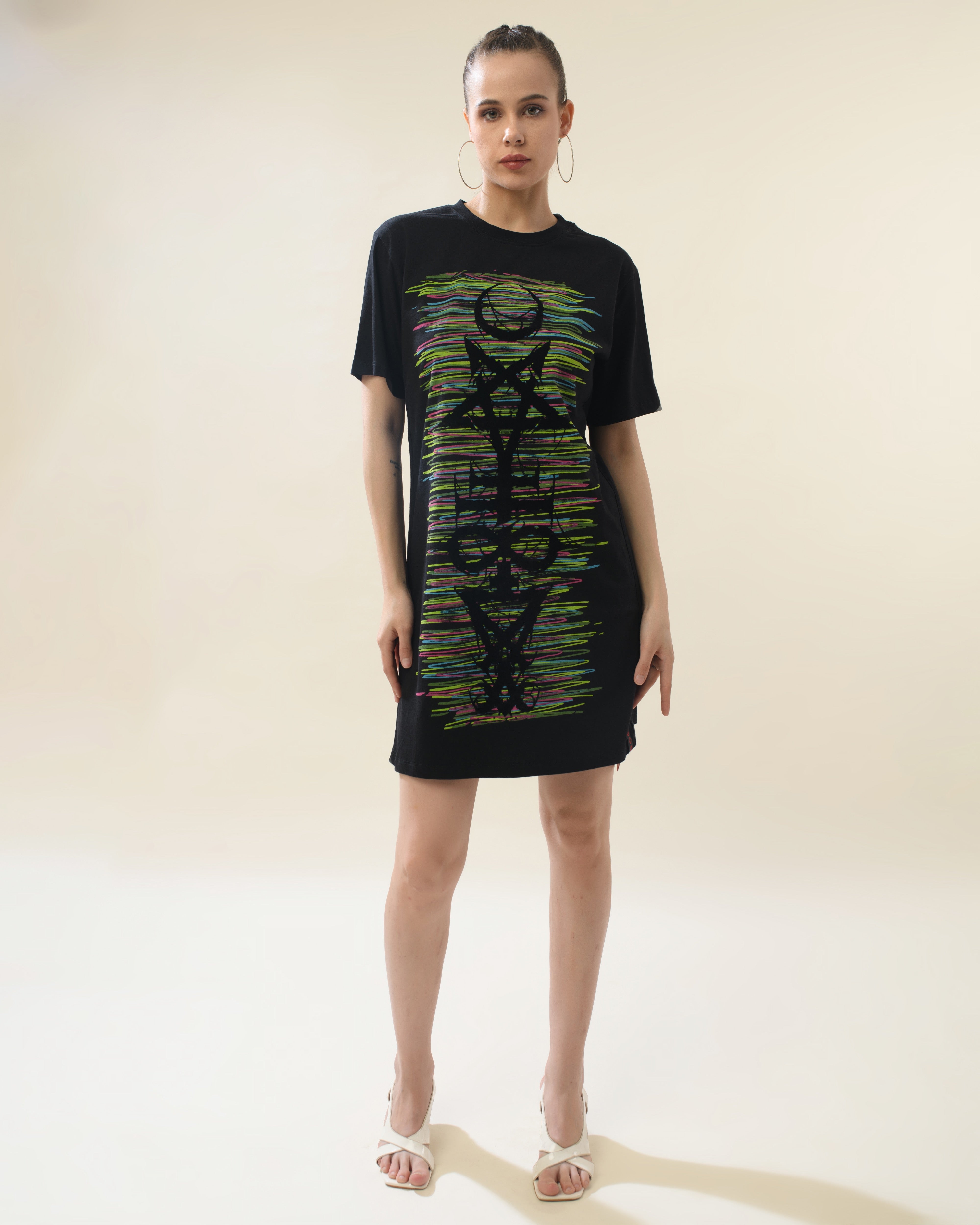 Women Black Cotton Round Neck Dress