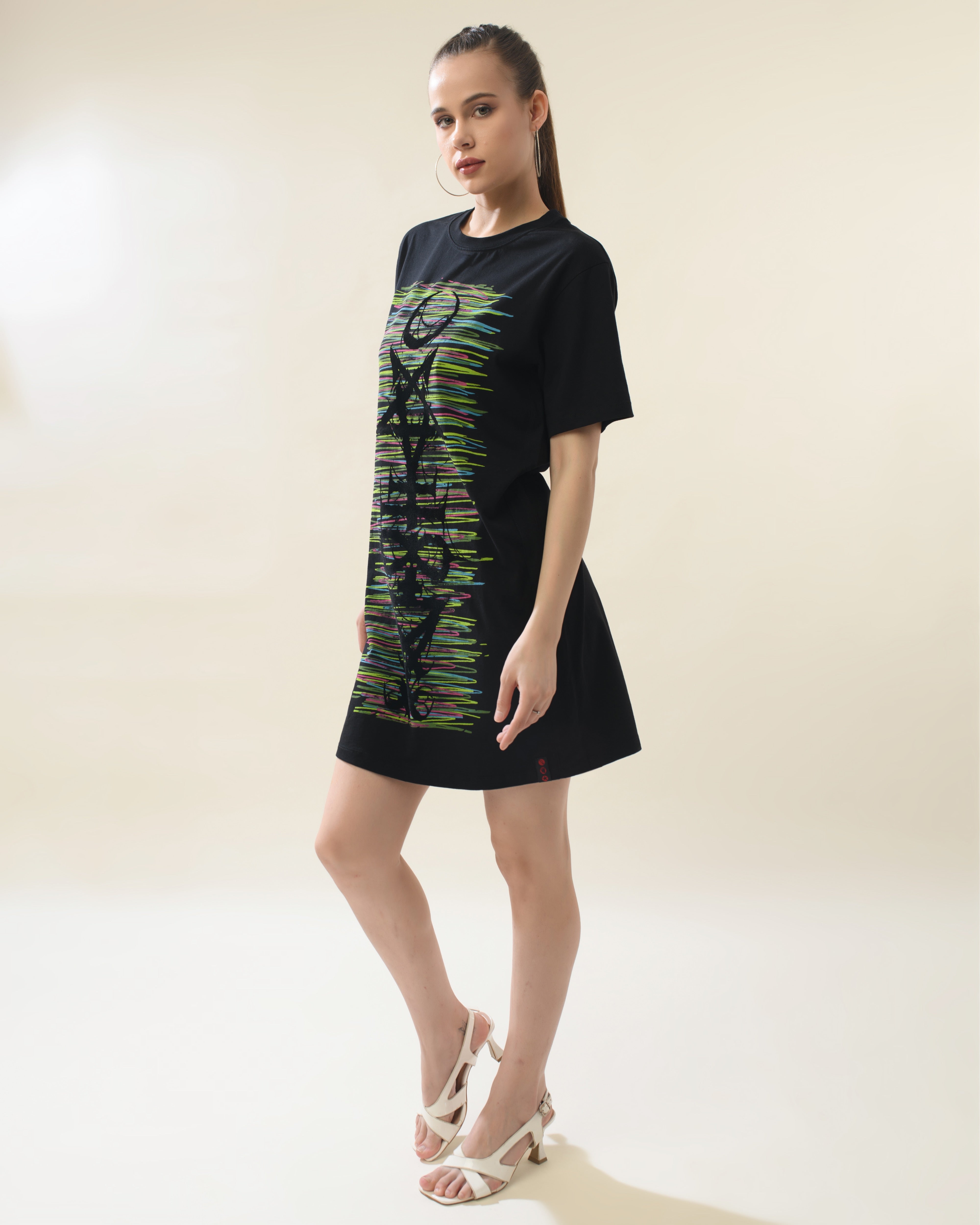 Women Black Cotton Round Neck Dress