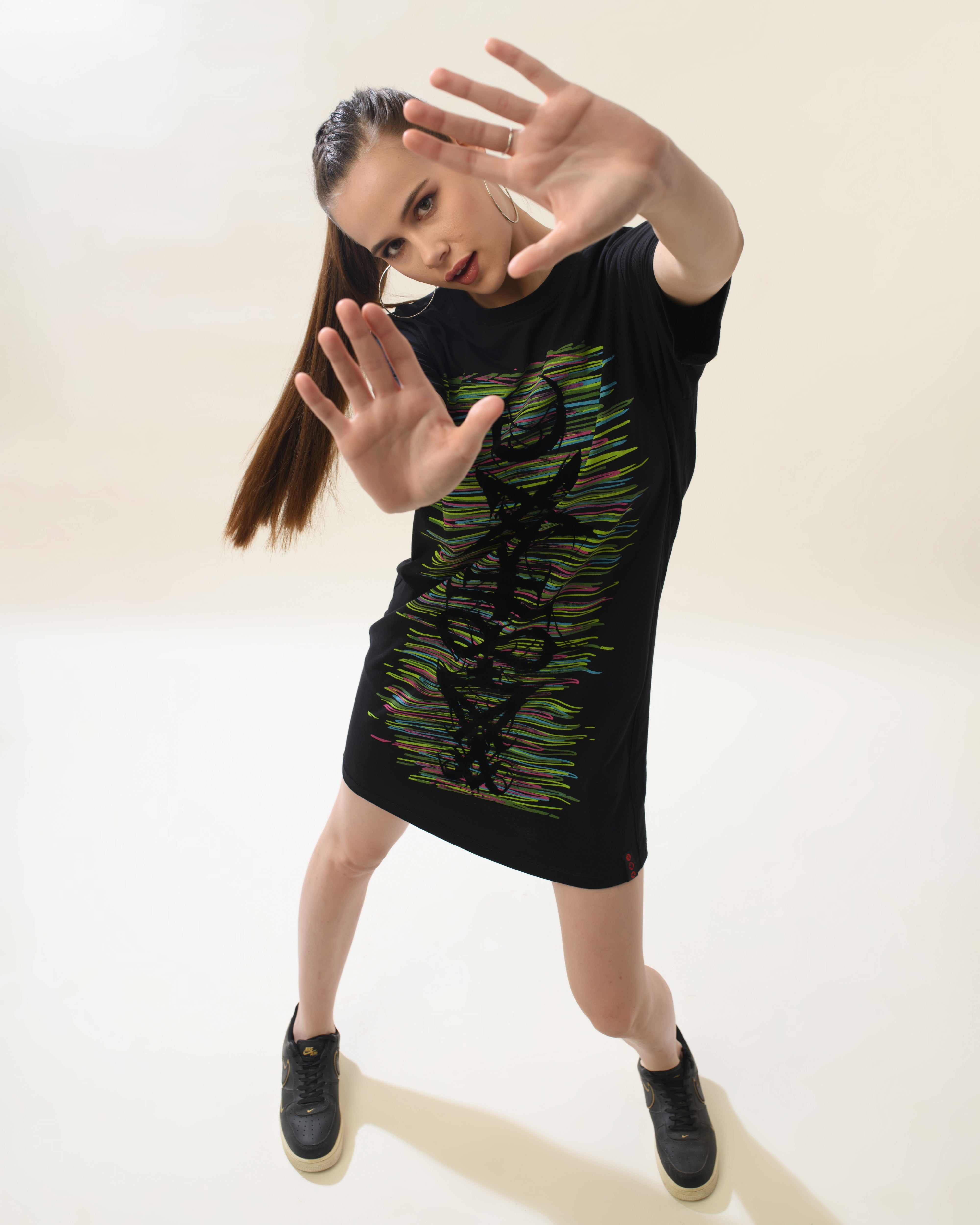 Women Black Cotton Round Neck Dress