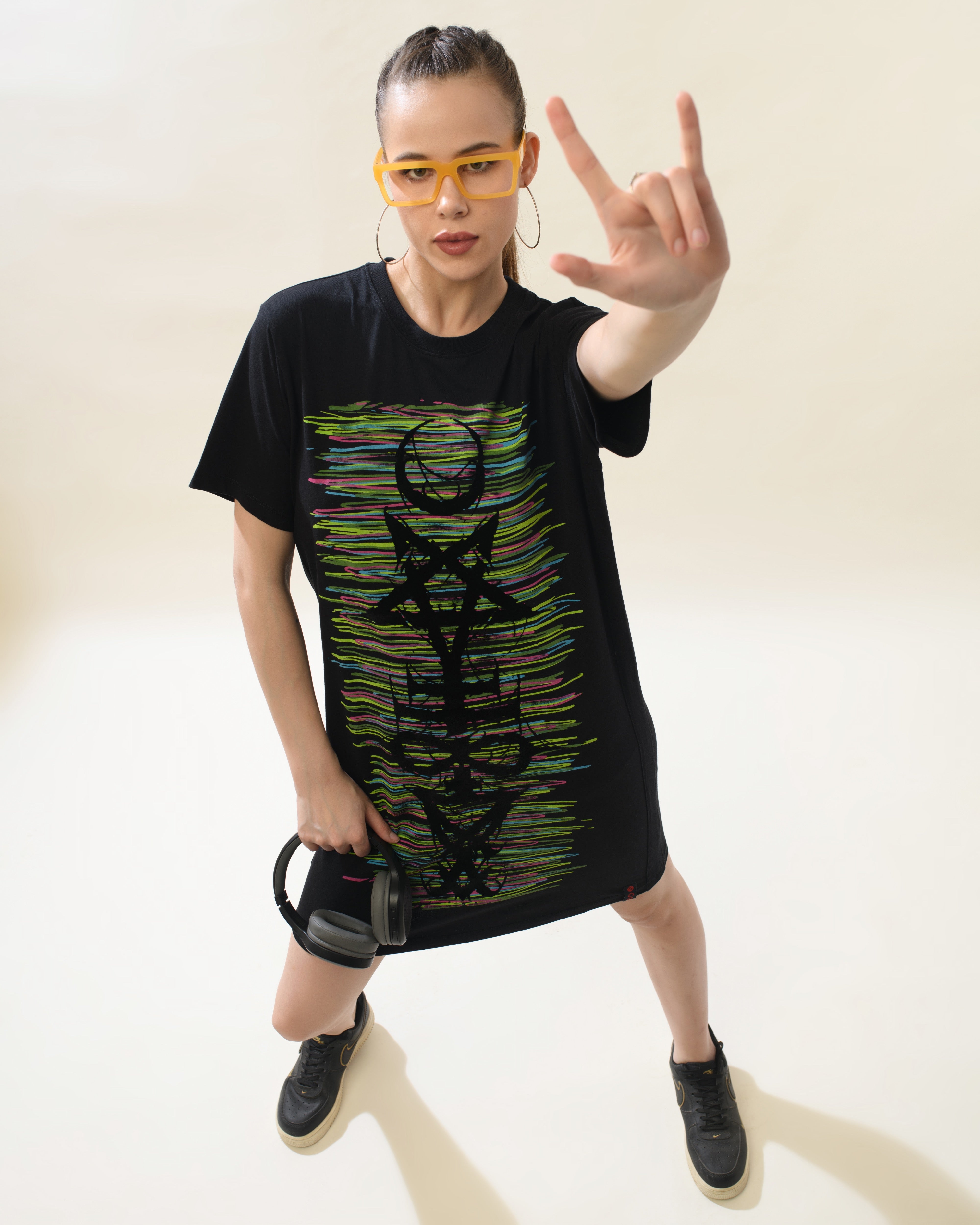 Women Black Cotton Round Neck Dress