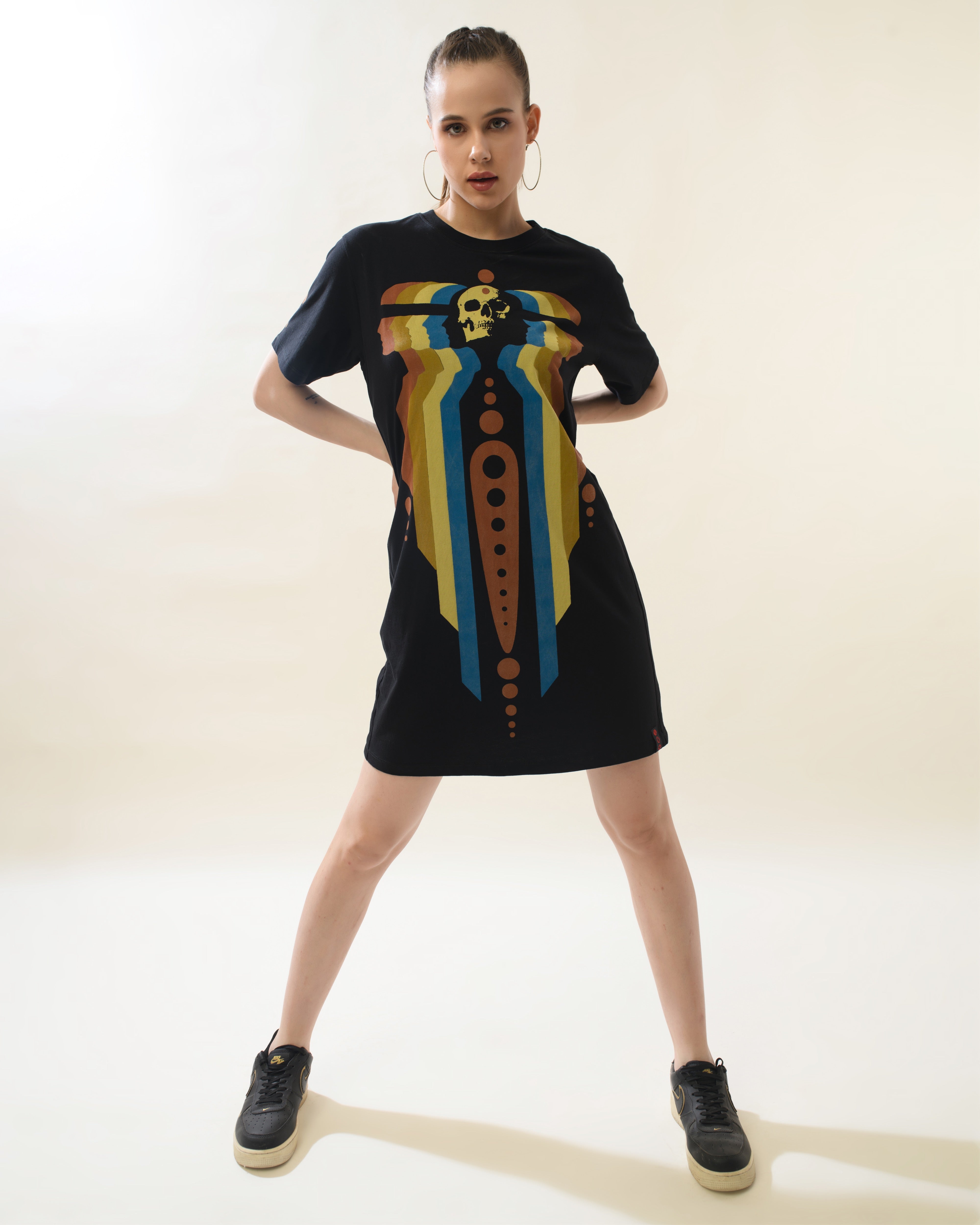 Women Black Cotton Round Neck Dress